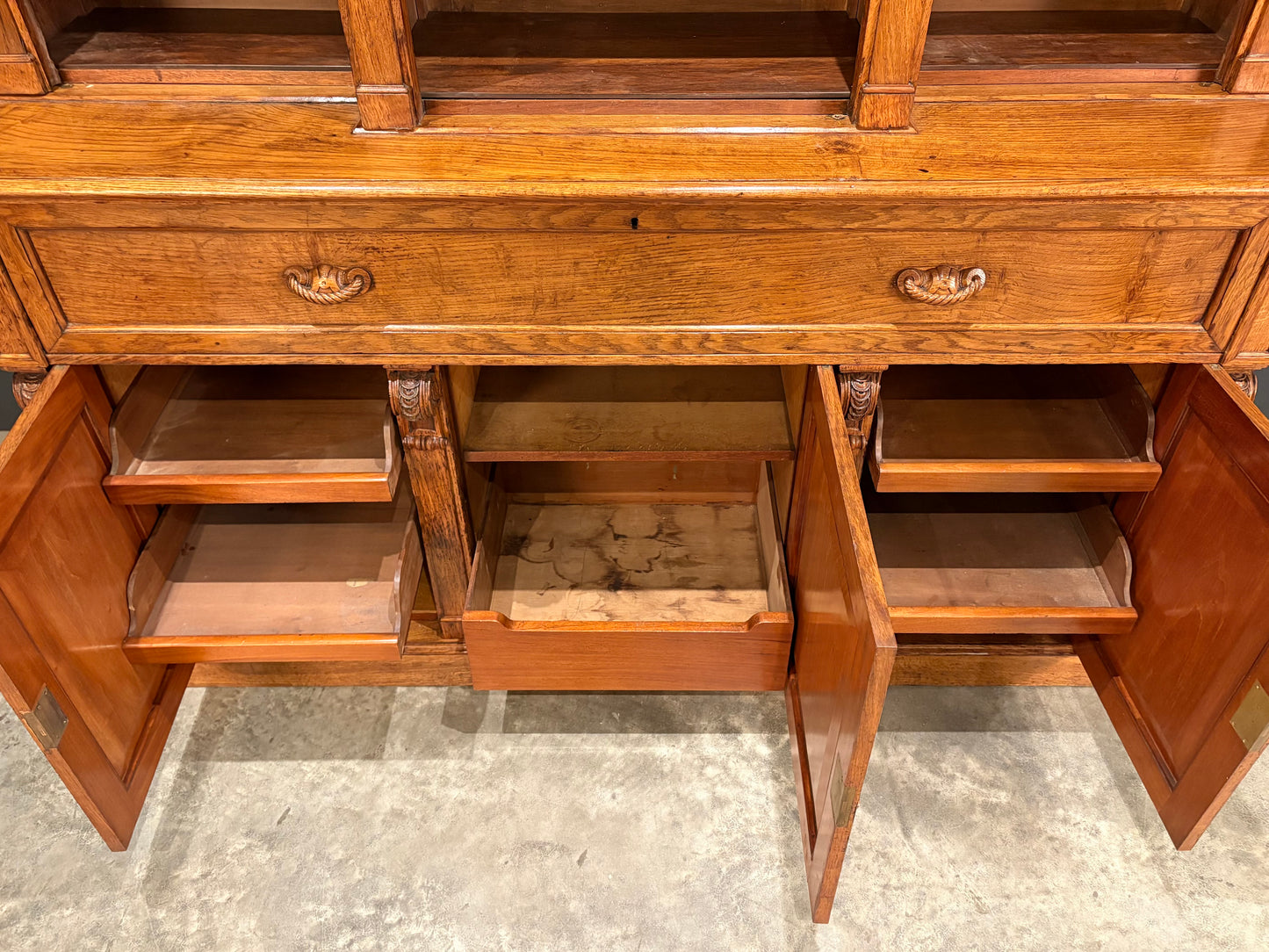 Early Victorian Breakfront Oak Bookcase