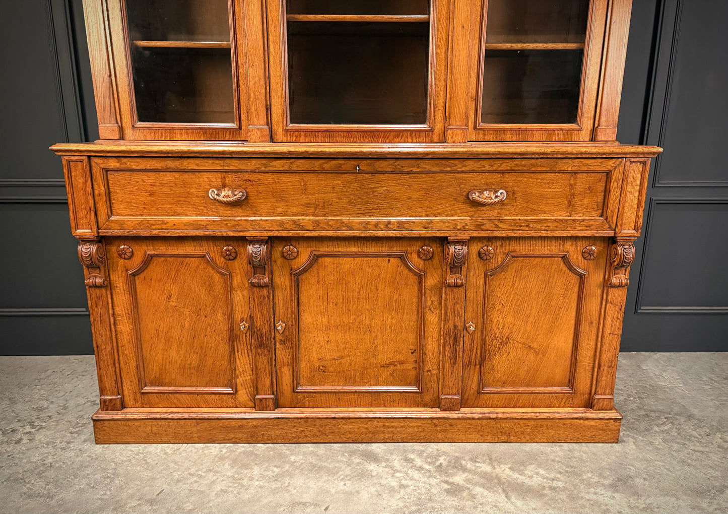 Early Victorian Breakfront Oak Bookcase