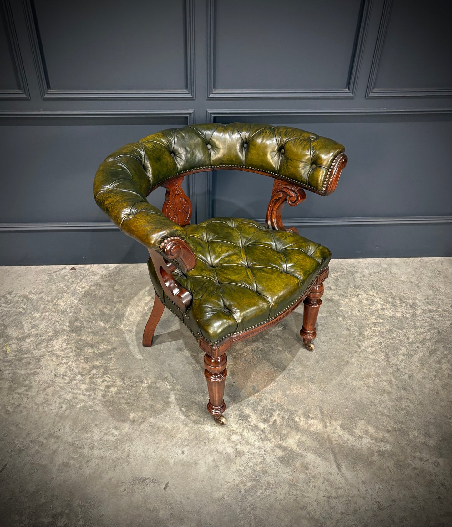 Victorian Mahogany & Green Leather Desk Chair