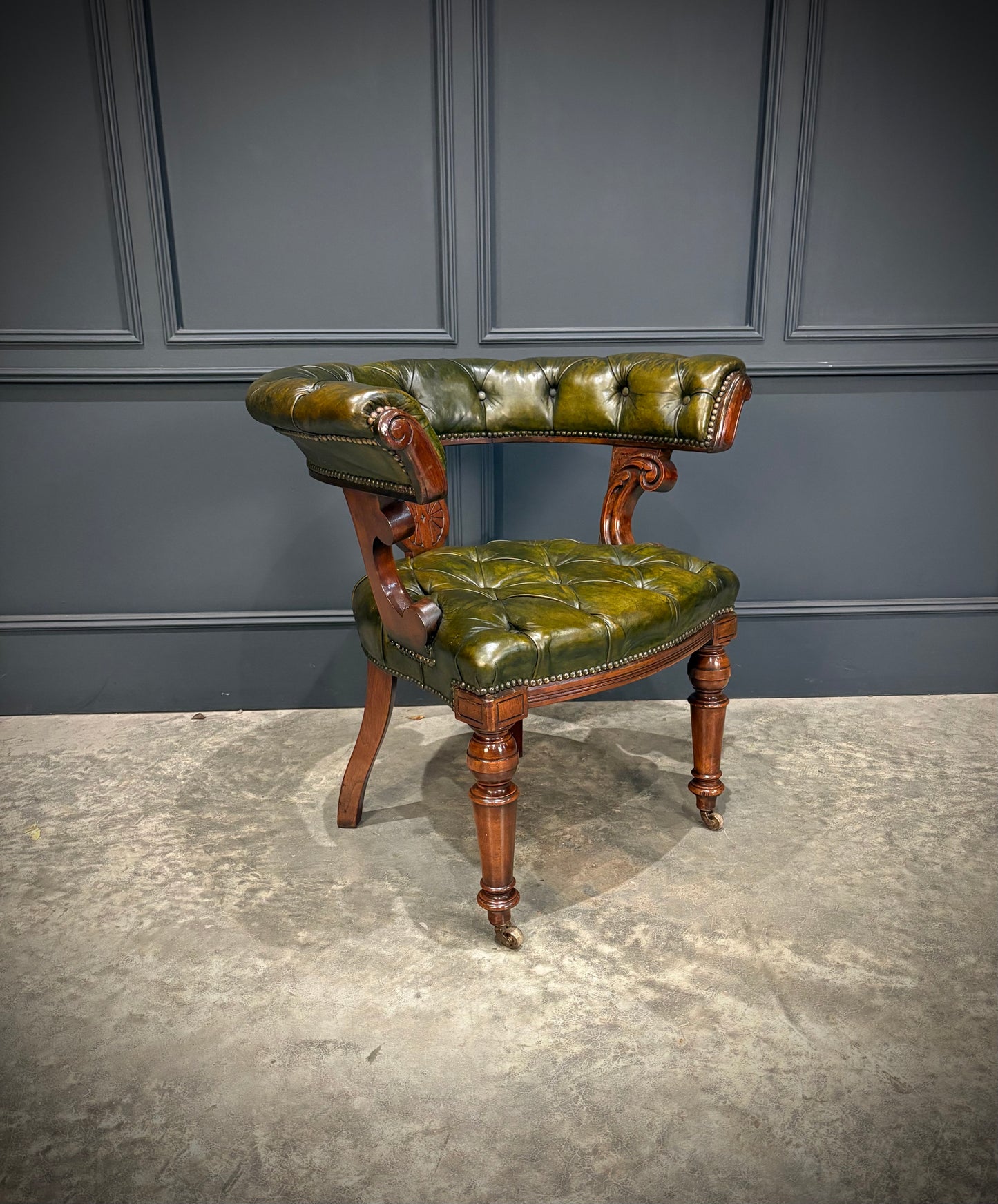 Victorian Mahogany & Green Leather Desk Chair