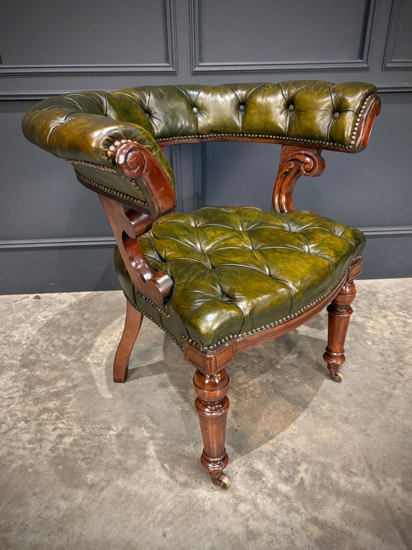 Victorian Mahogany & Green Leather Desk Chair