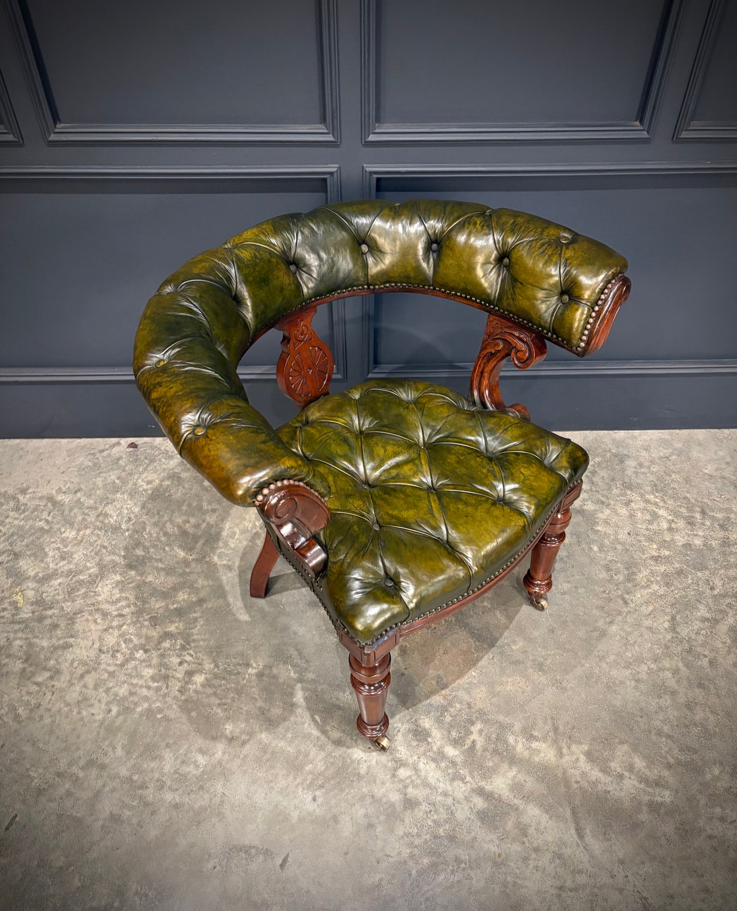 Victorian Mahogany & Green Leather Desk Chair