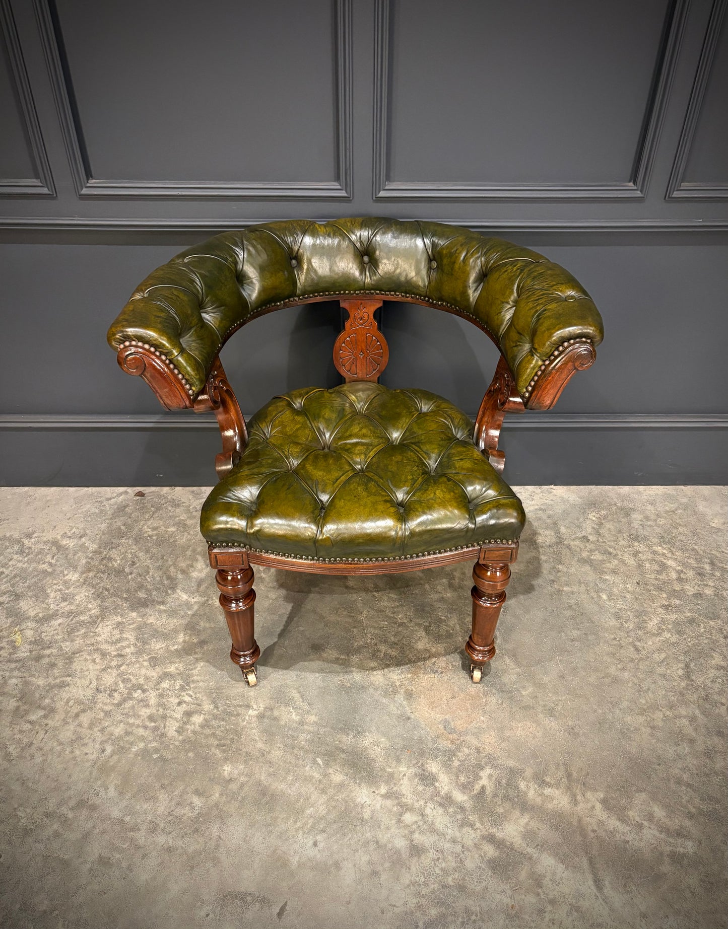 Victorian Mahogany & Green Leather Desk Chair