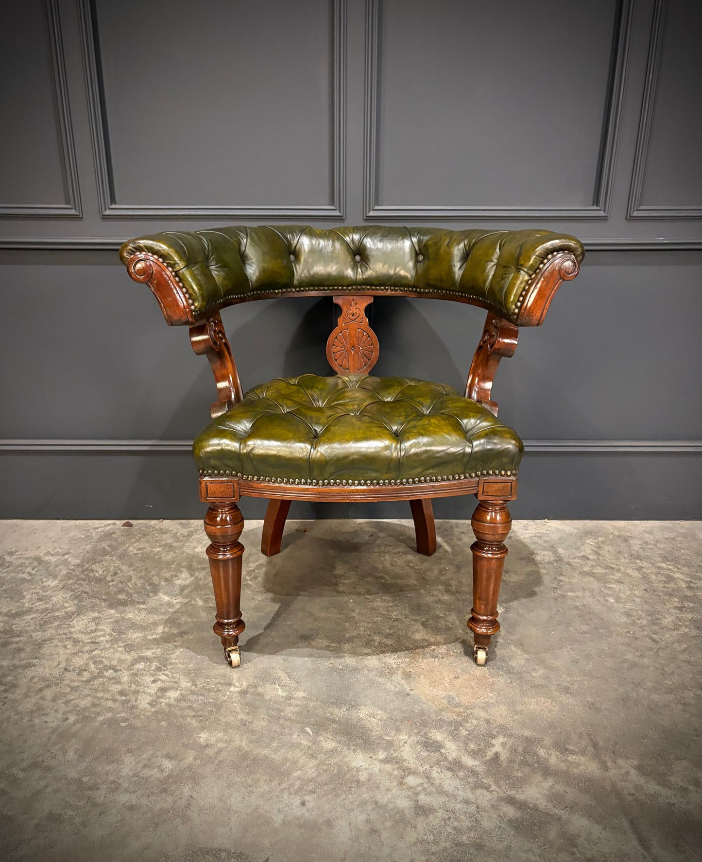 Victorian Mahogany & Green Leather Desk Chair