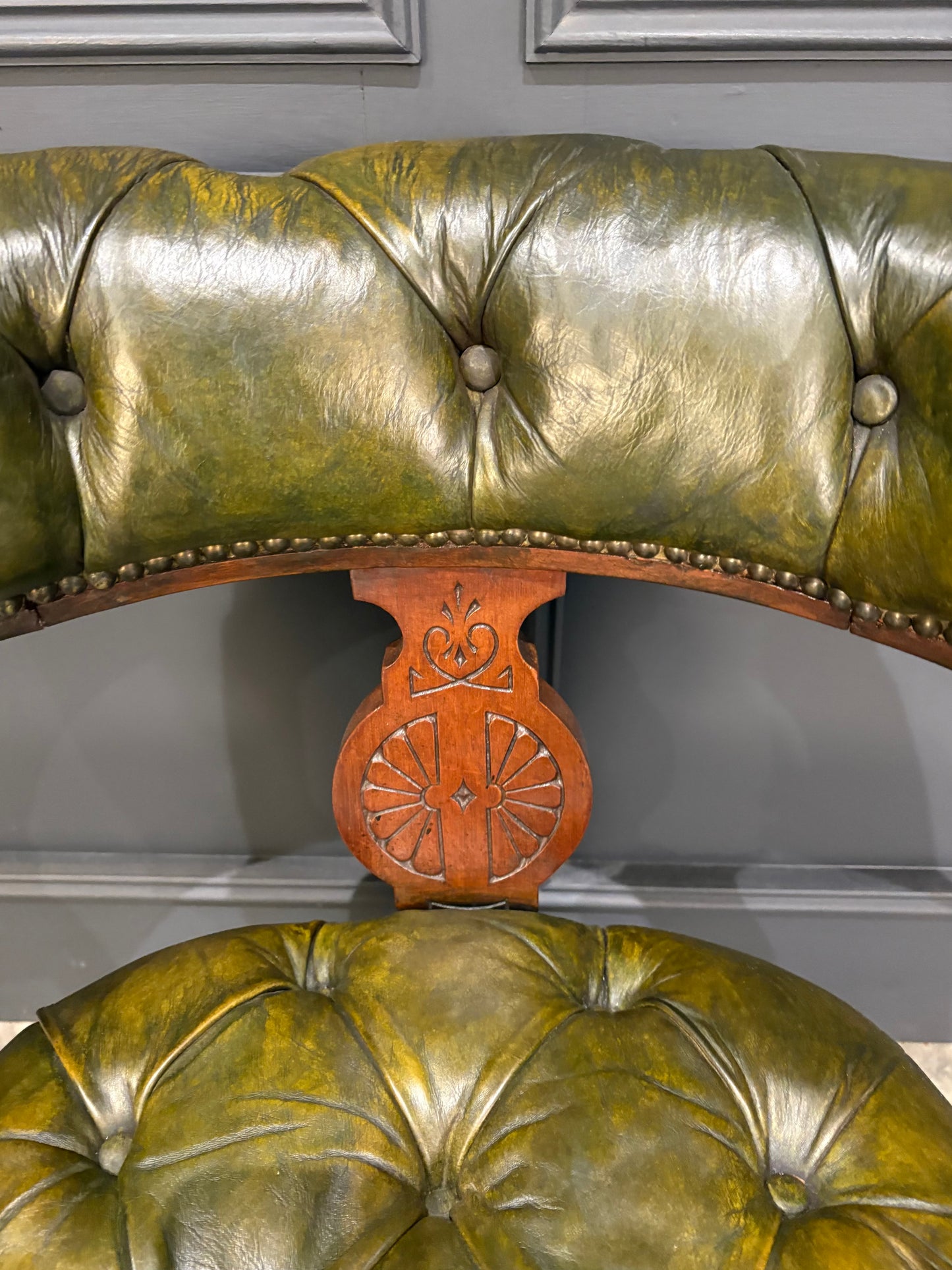 Victorian Mahogany & Green Leather Desk Chair