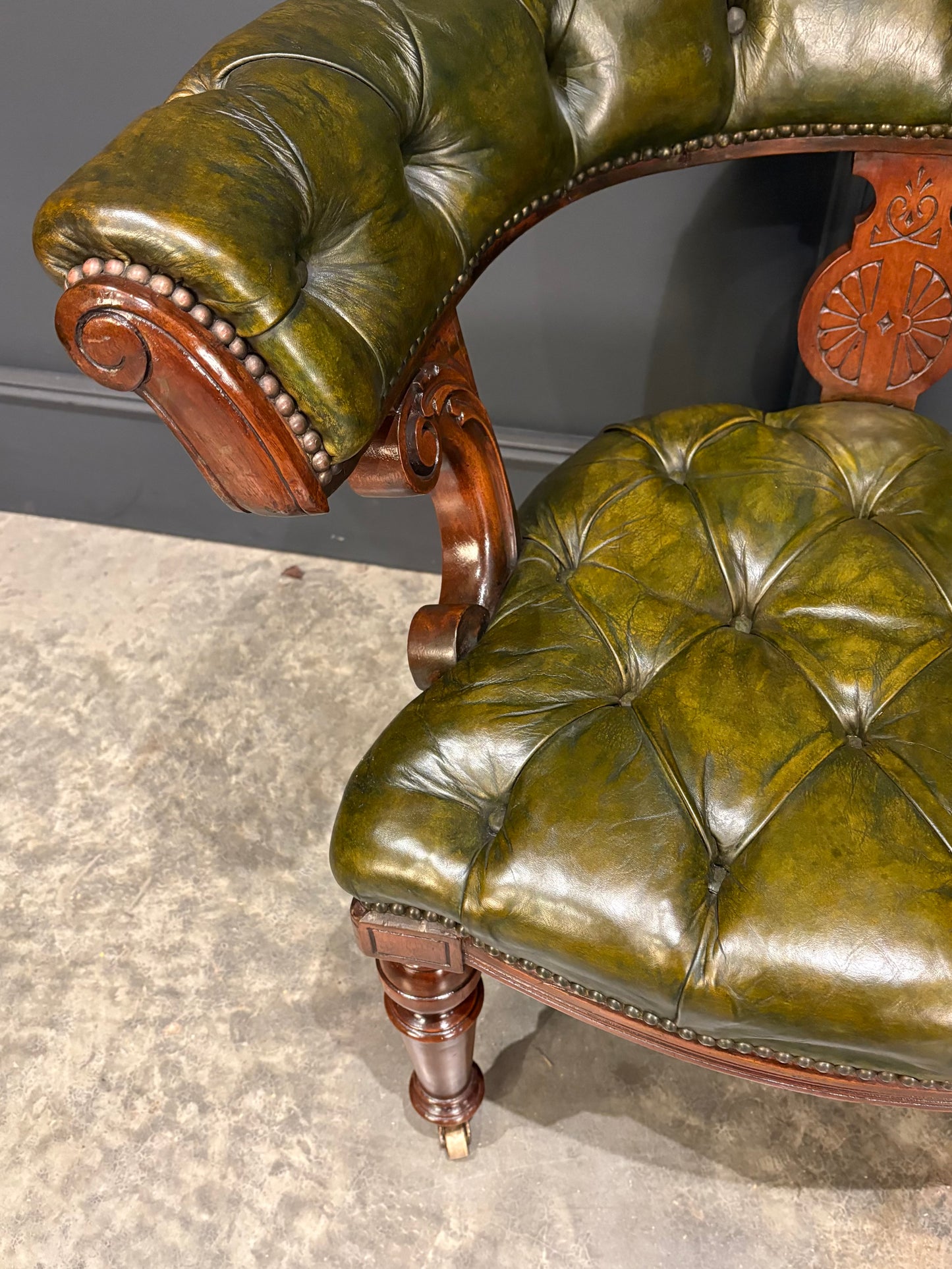 Victorian Mahogany & Green Leather Desk Chair