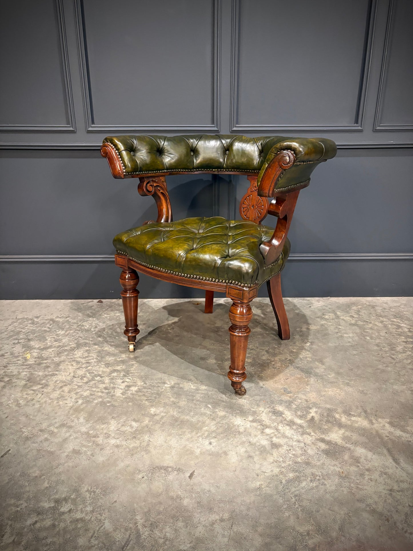 Victorian Mahogany & Green Leather Desk Chair