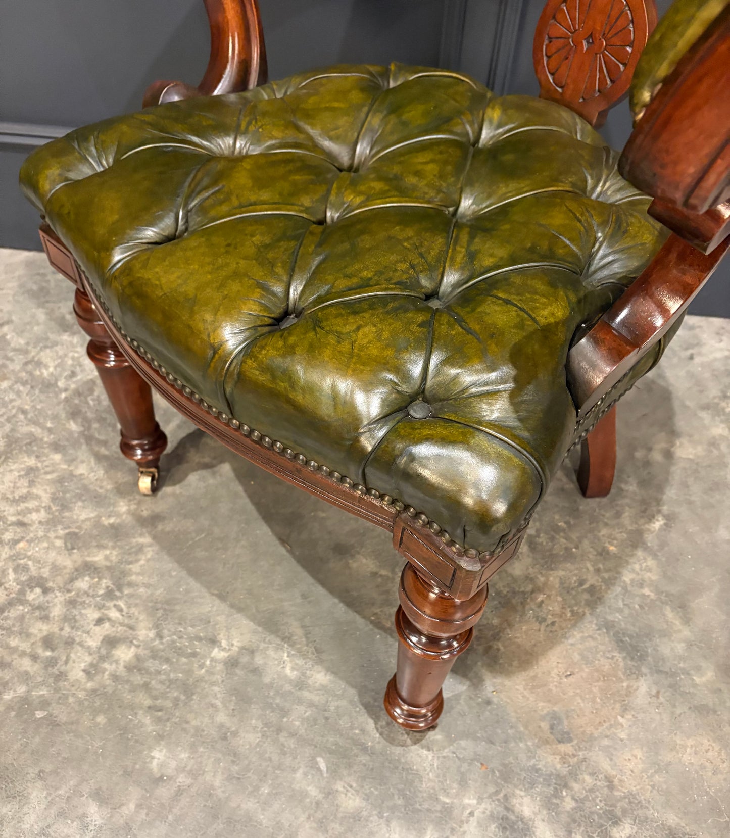 Victorian Mahogany & Green Leather Desk Chair