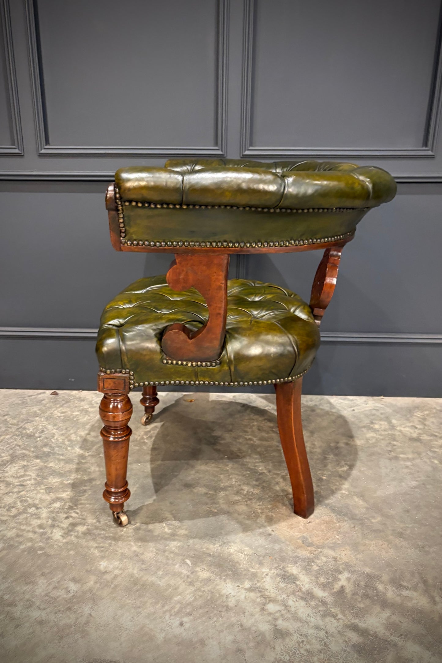 Victorian Mahogany & Green Leather Desk Chair