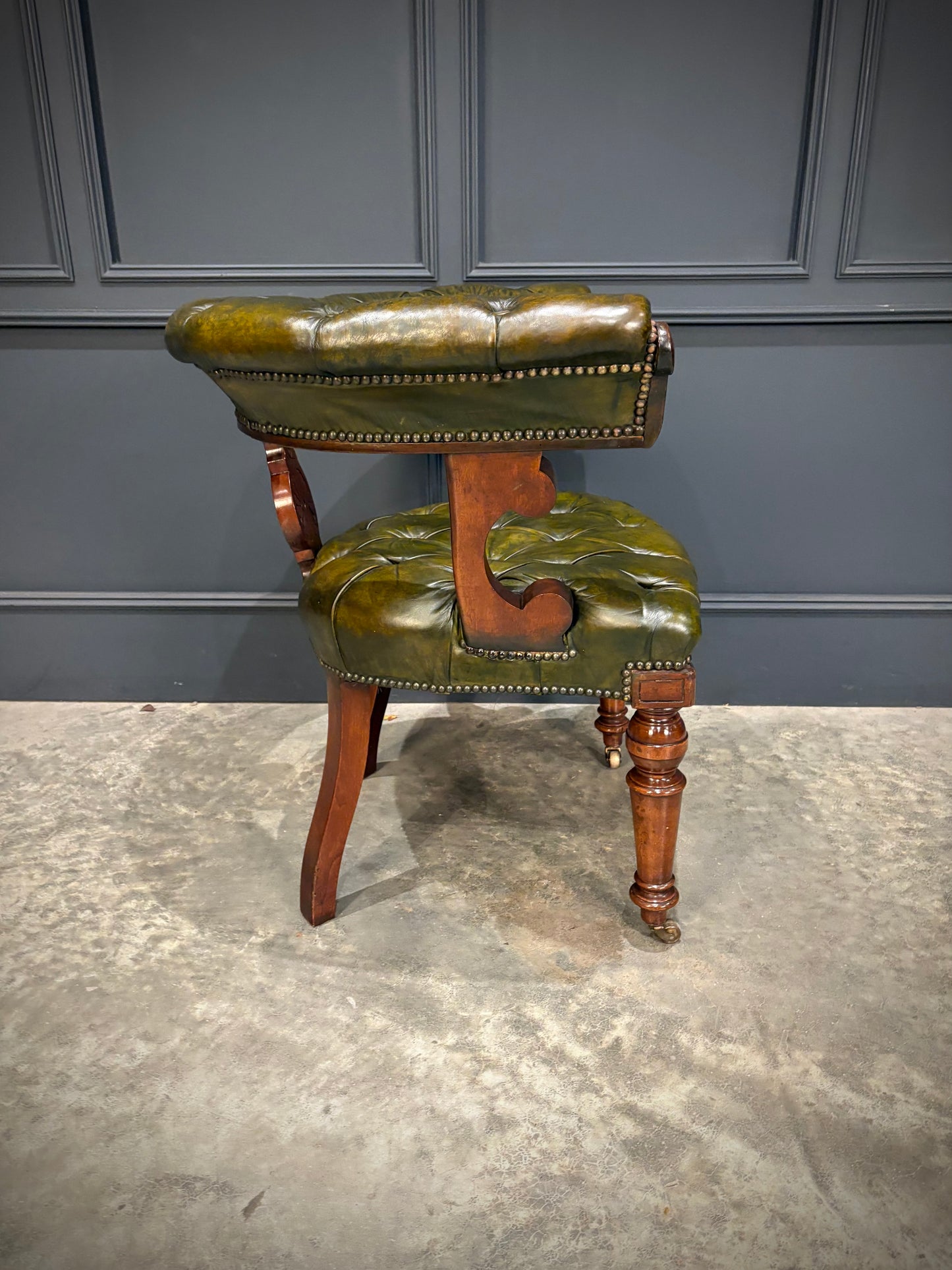 Victorian Mahogany & Green Leather Desk Chair