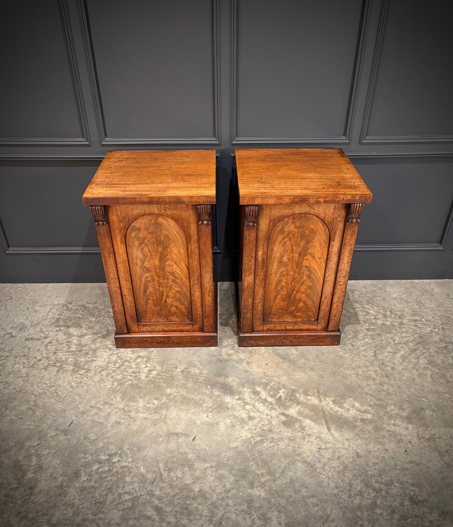 Pair of Victorian Flame Mahogany Bedside Cabinets