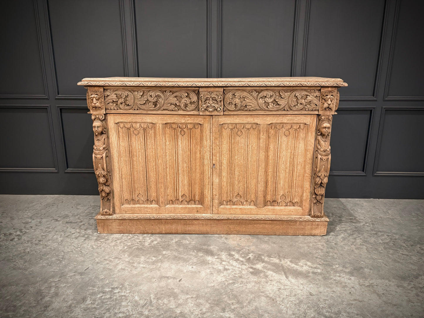 Bleached Oak Carved Side Cabinet