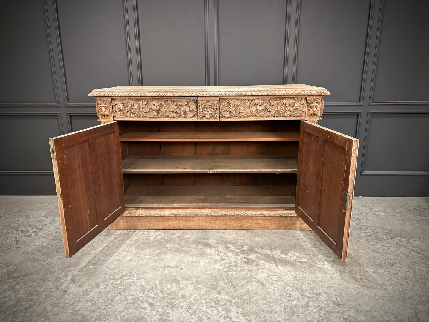 Bleached Oak Carved Side Cabinet