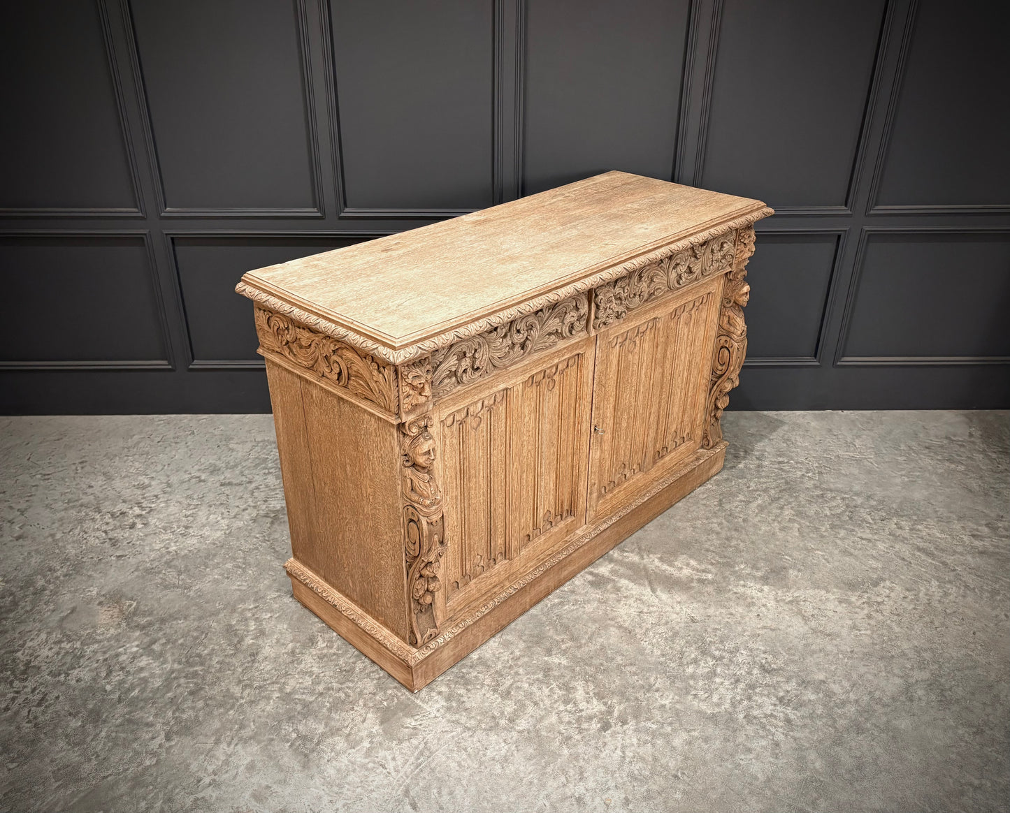 Bleached Oak Carved Side Cabinet