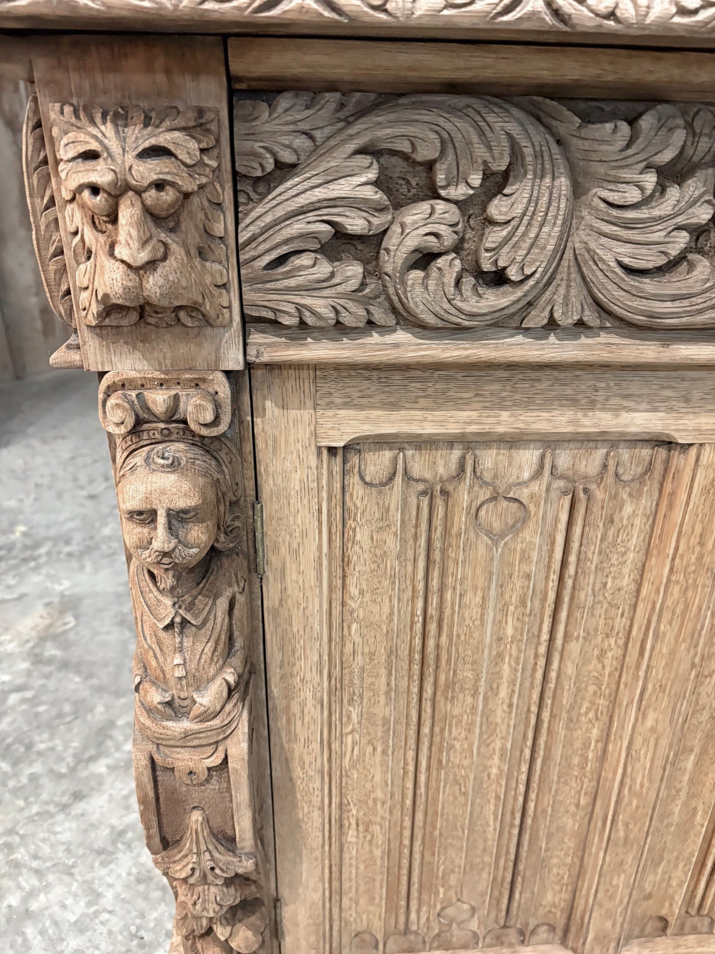 Bleached Oak Carved Side Cabinet