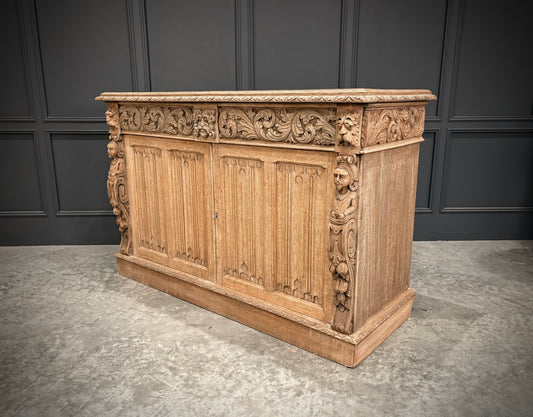 Bleached Oak Carved Side Cabinet