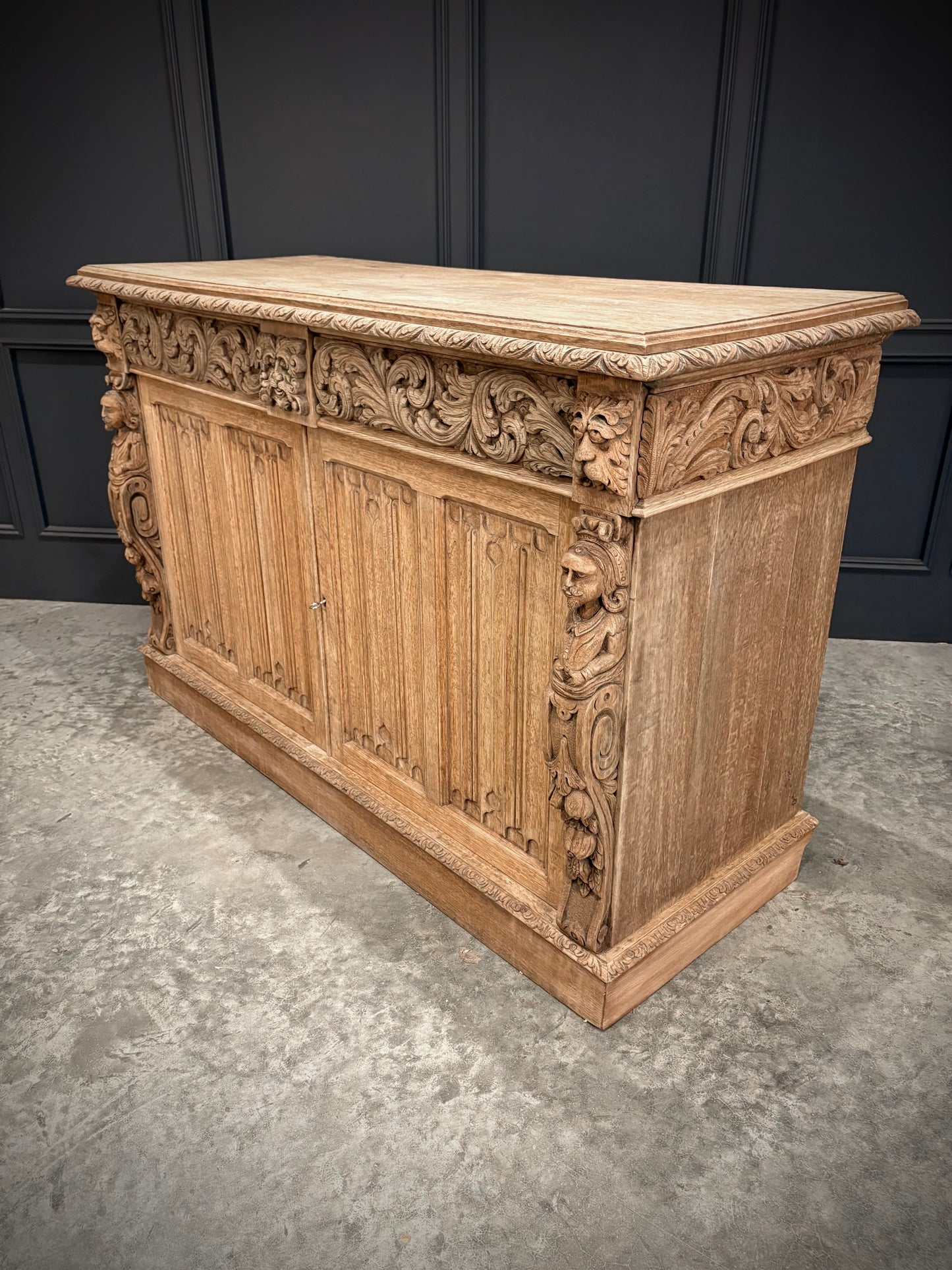 Bleached Oak Carved Side Cabinet