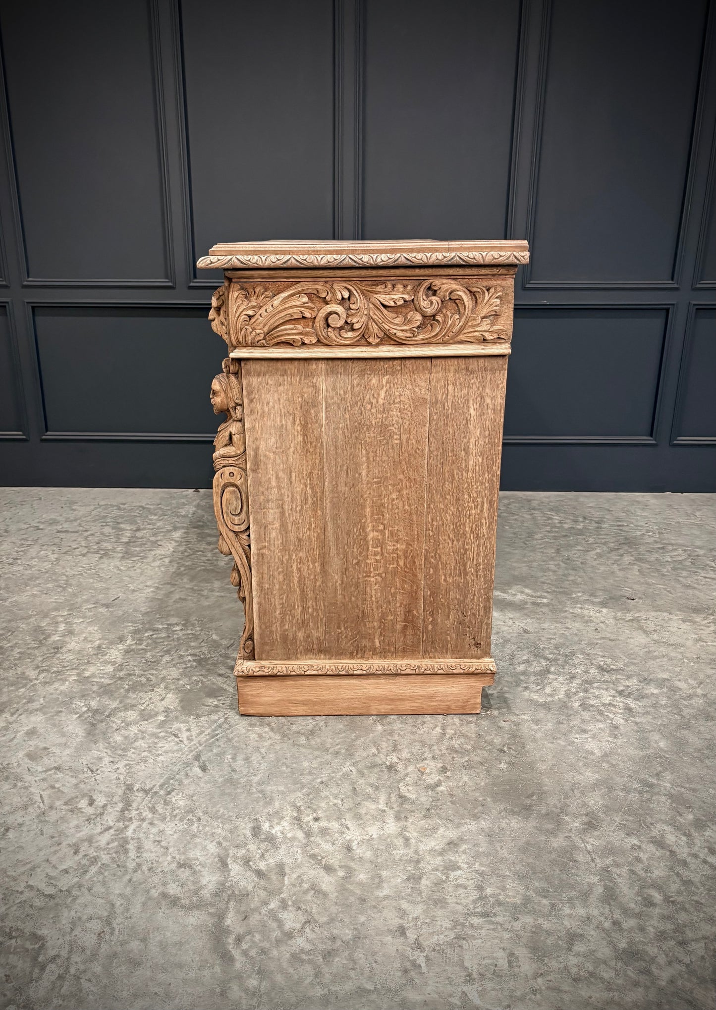 Bleached Oak Carved Side Cabinet