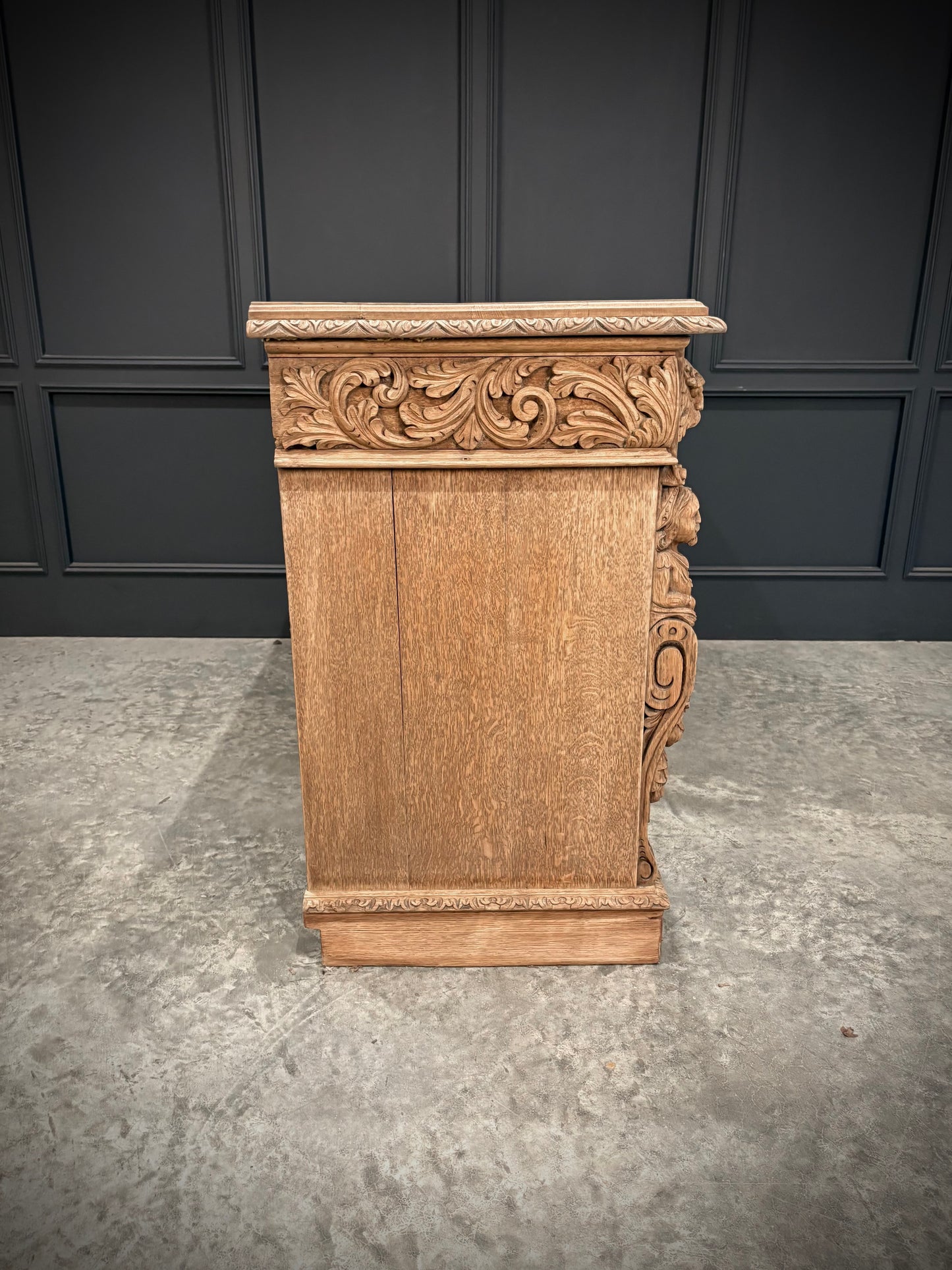 Bleached Oak Carved Side Cabinet