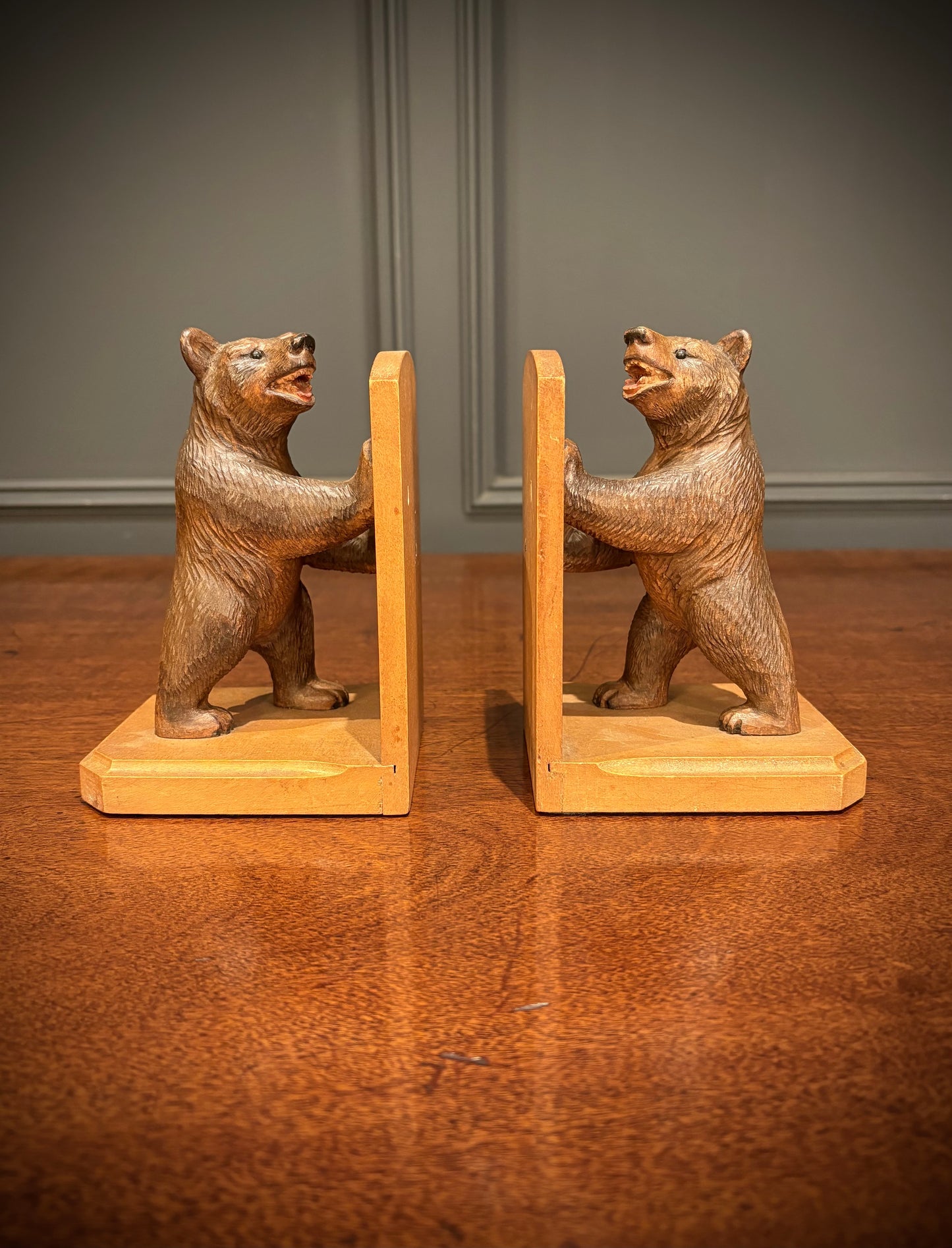 Pair of Carved Black Forest Bear Bookends