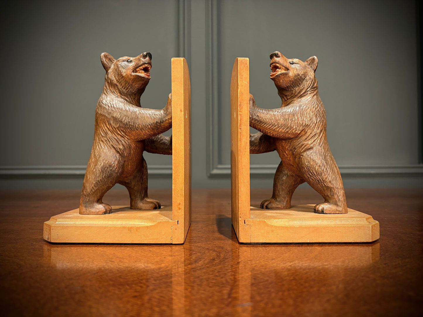 Pair of Carved Black Forest Bear Bookends