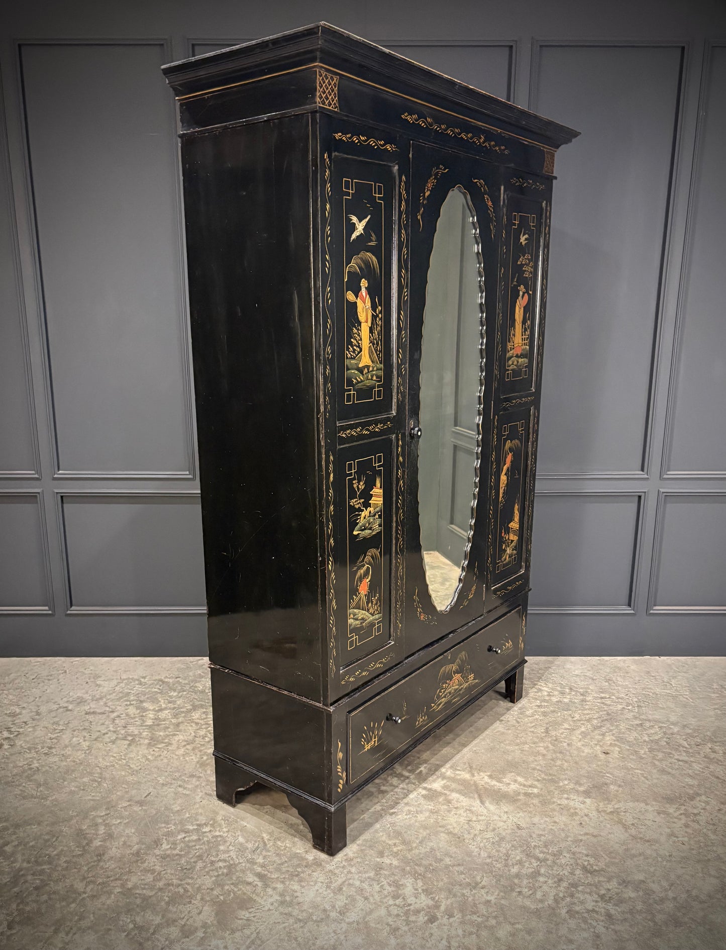 Black Lacquered Chinoiserie Wardrobe