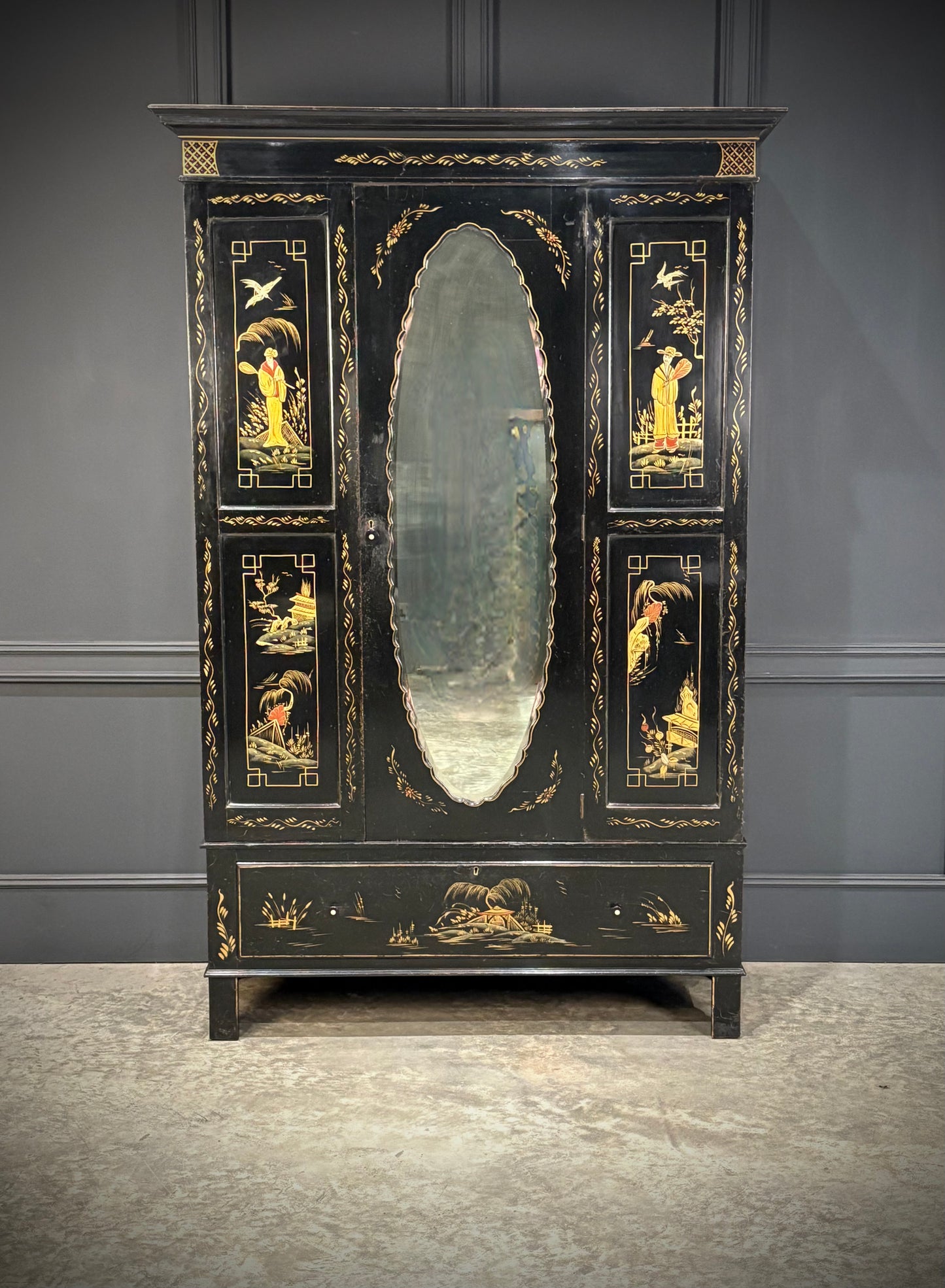 Black Lacquered Chinoiserie Wardrobe