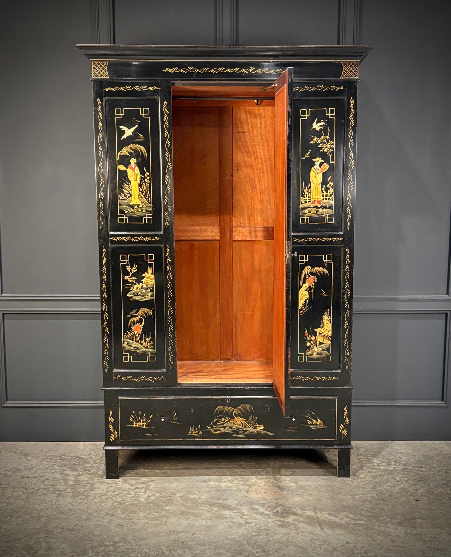 Black Lacquered Chinoiserie Wardrobe