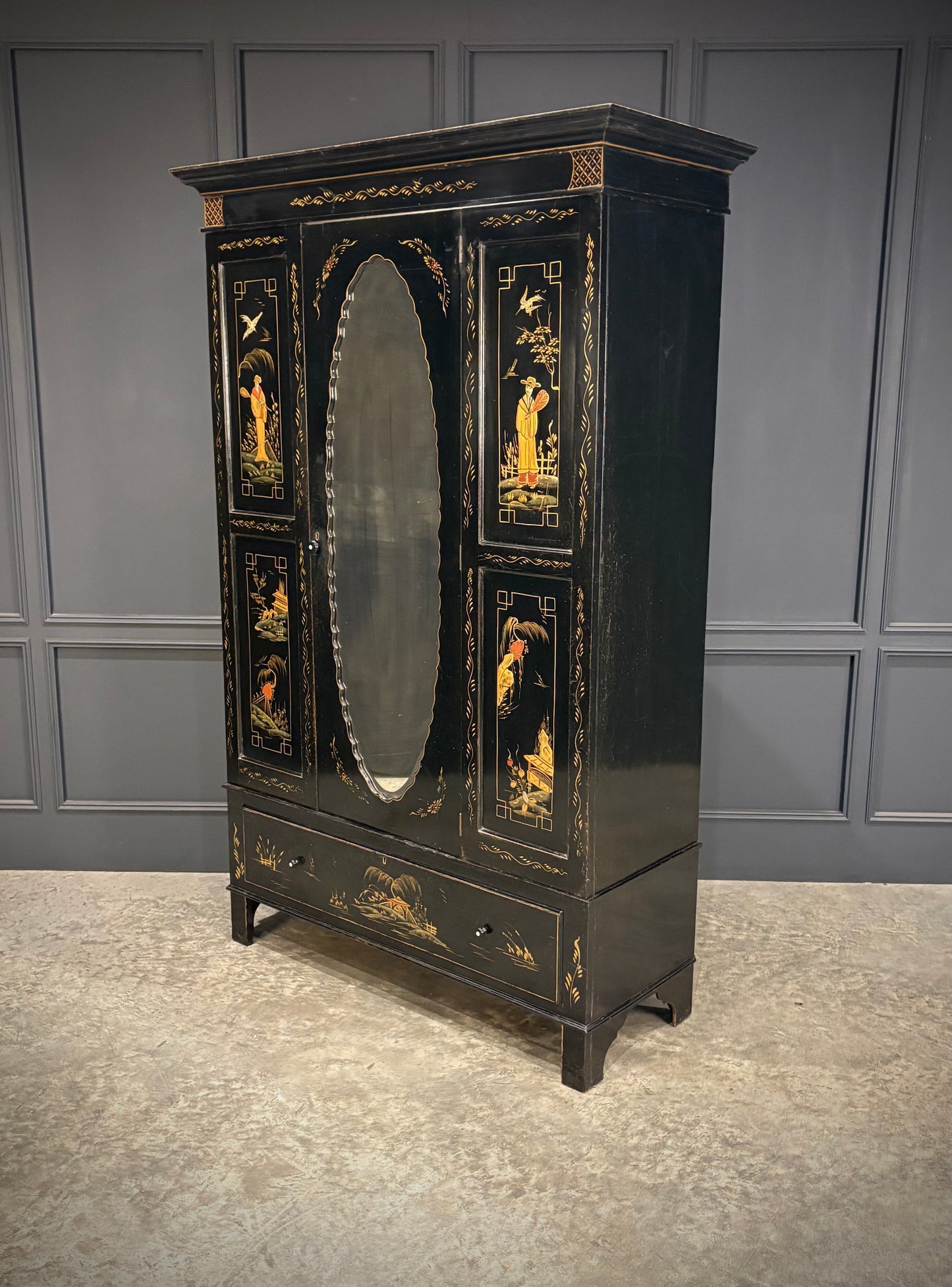 Black Lacquered Chinoiserie Wardrobe