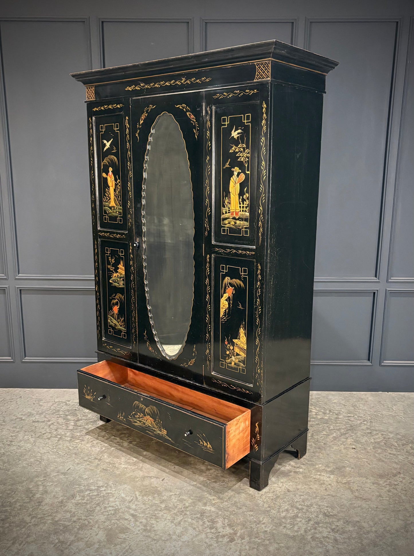 Black Lacquered Chinoiserie Wardrobe