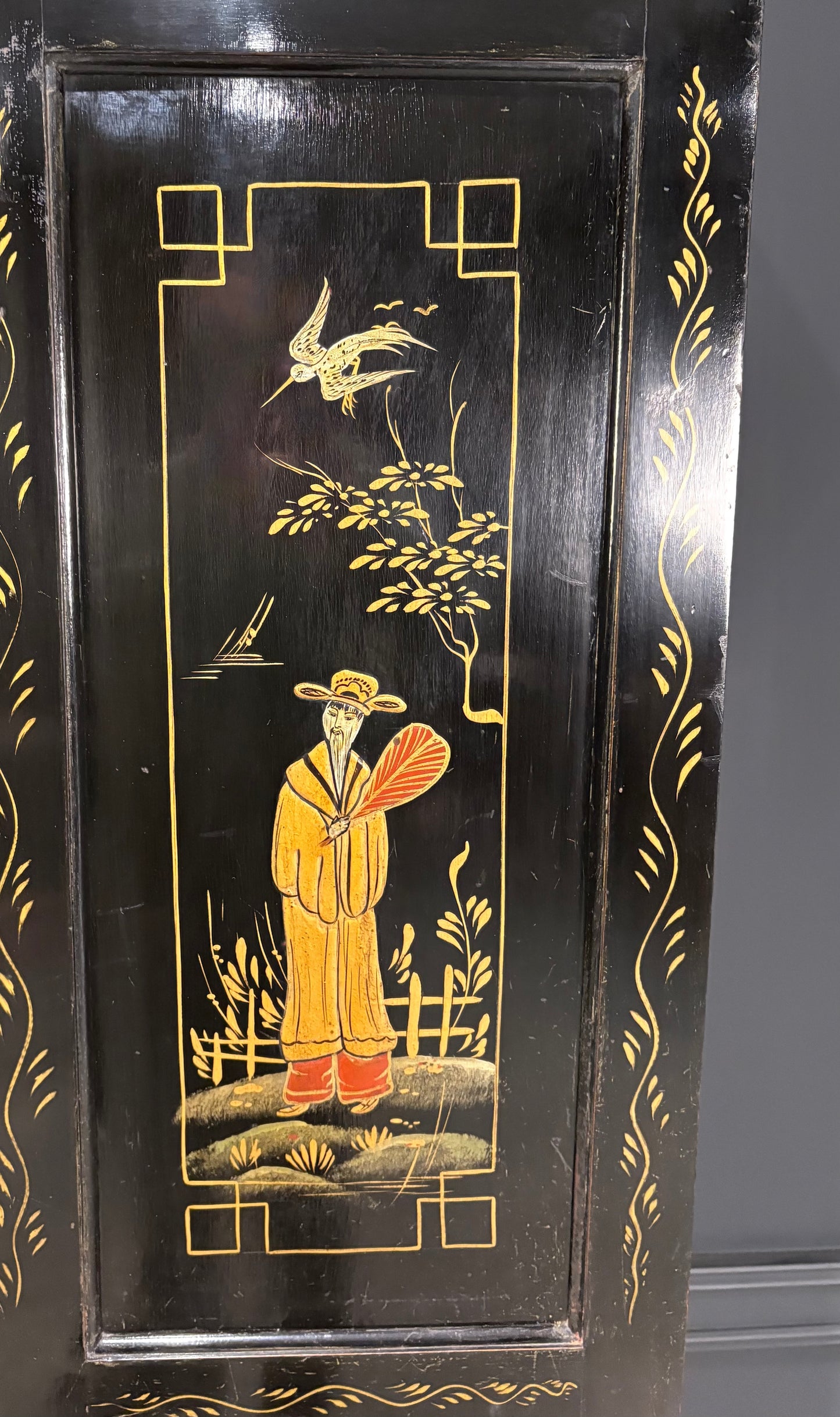 Black Lacquered Chinoiserie Wardrobe