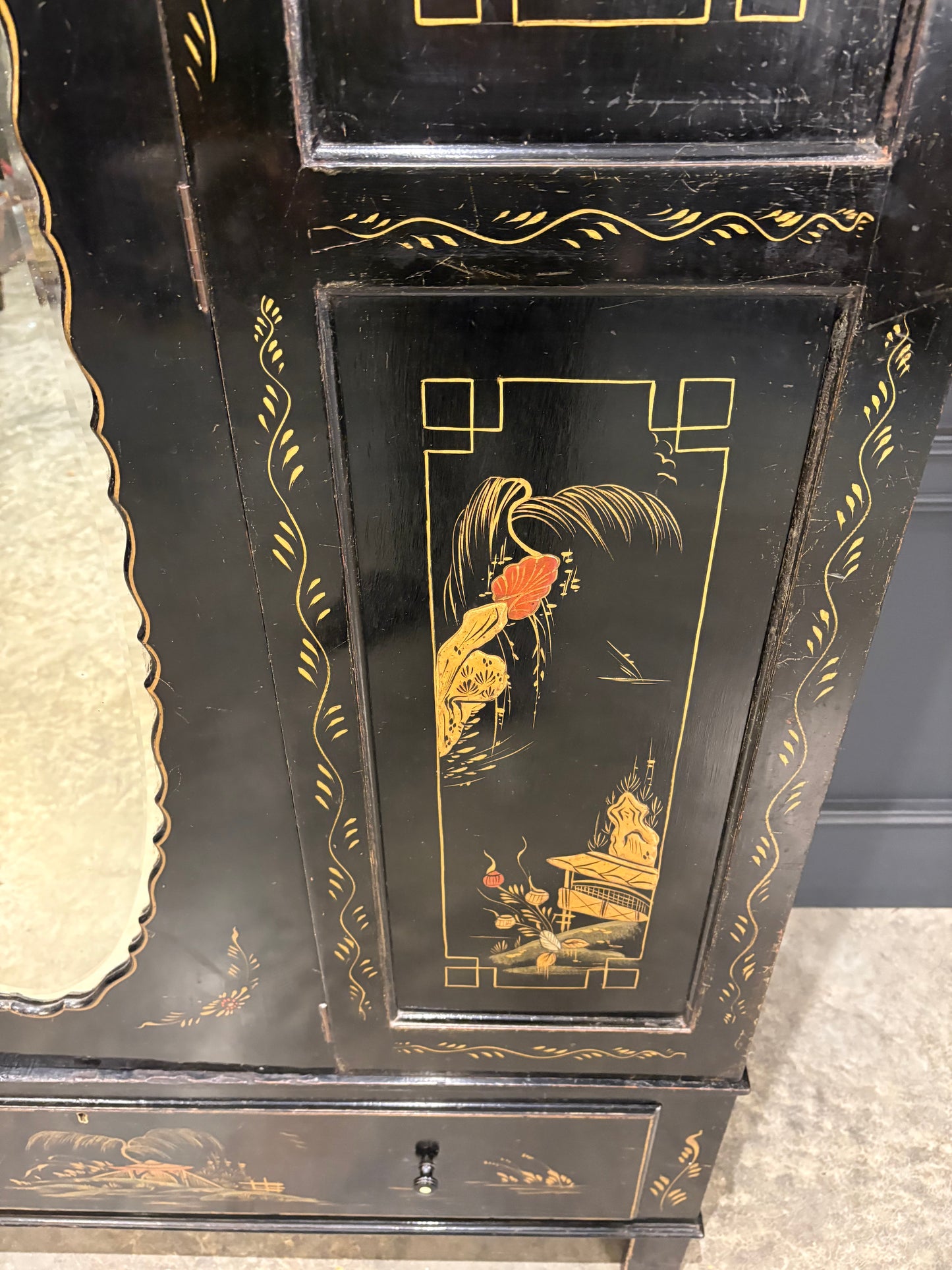 Black Lacquered Chinoiserie Wardrobe