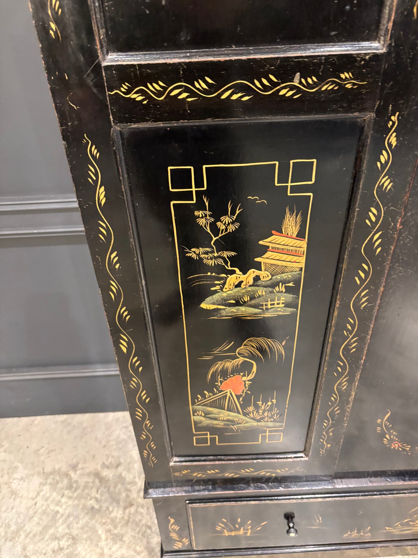 Black Lacquered Chinoiserie Wardrobe