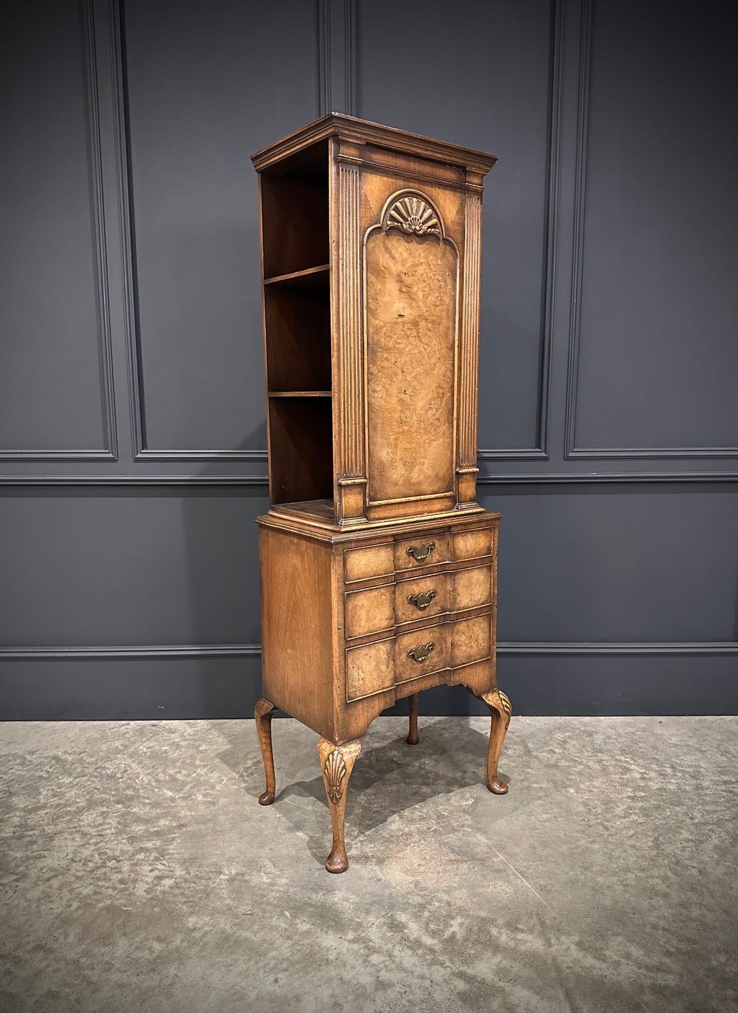 Small Queen Anne Style Walnut Bookcase