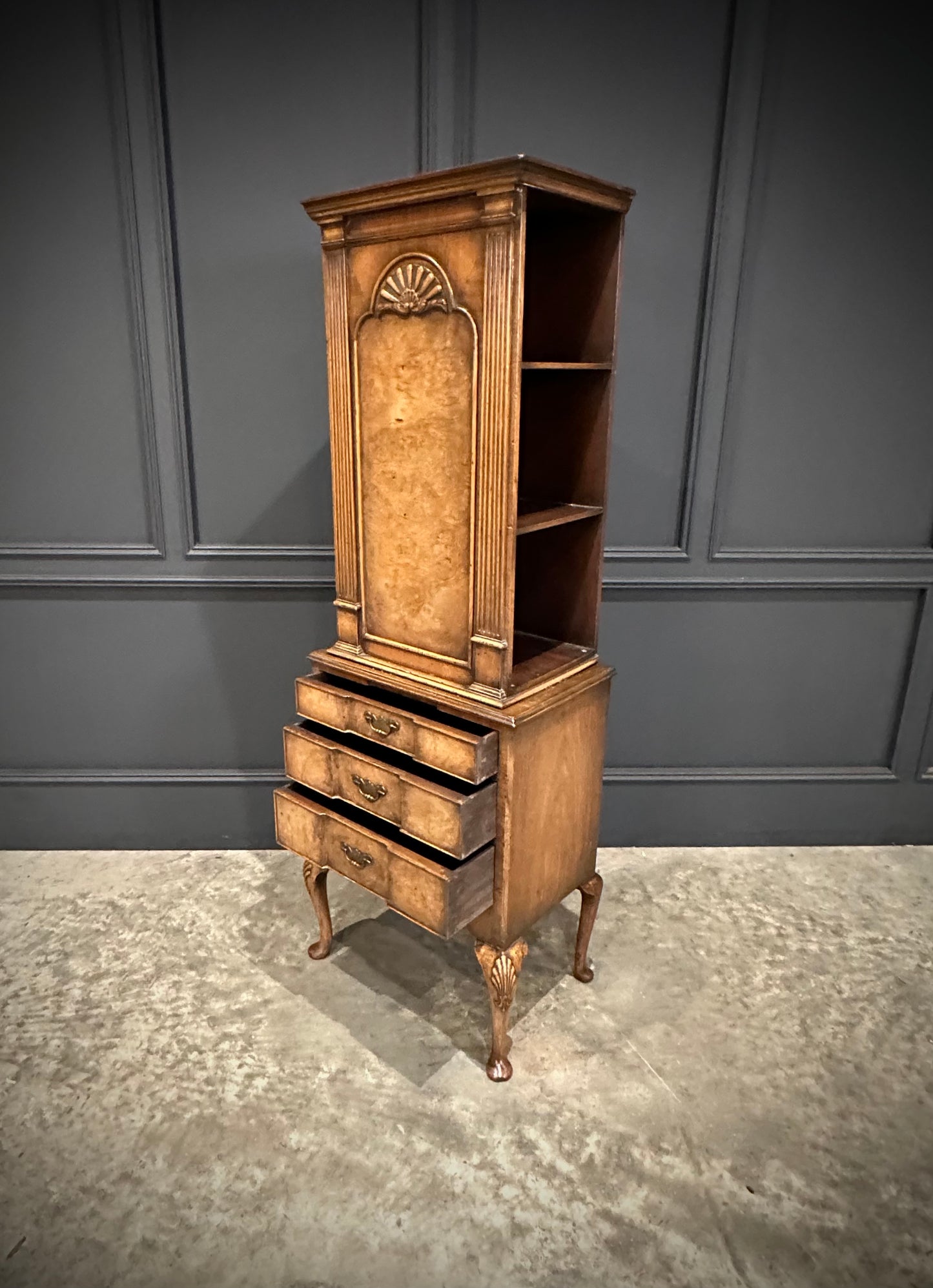 Small Queen Anne Style Walnut Bookcase