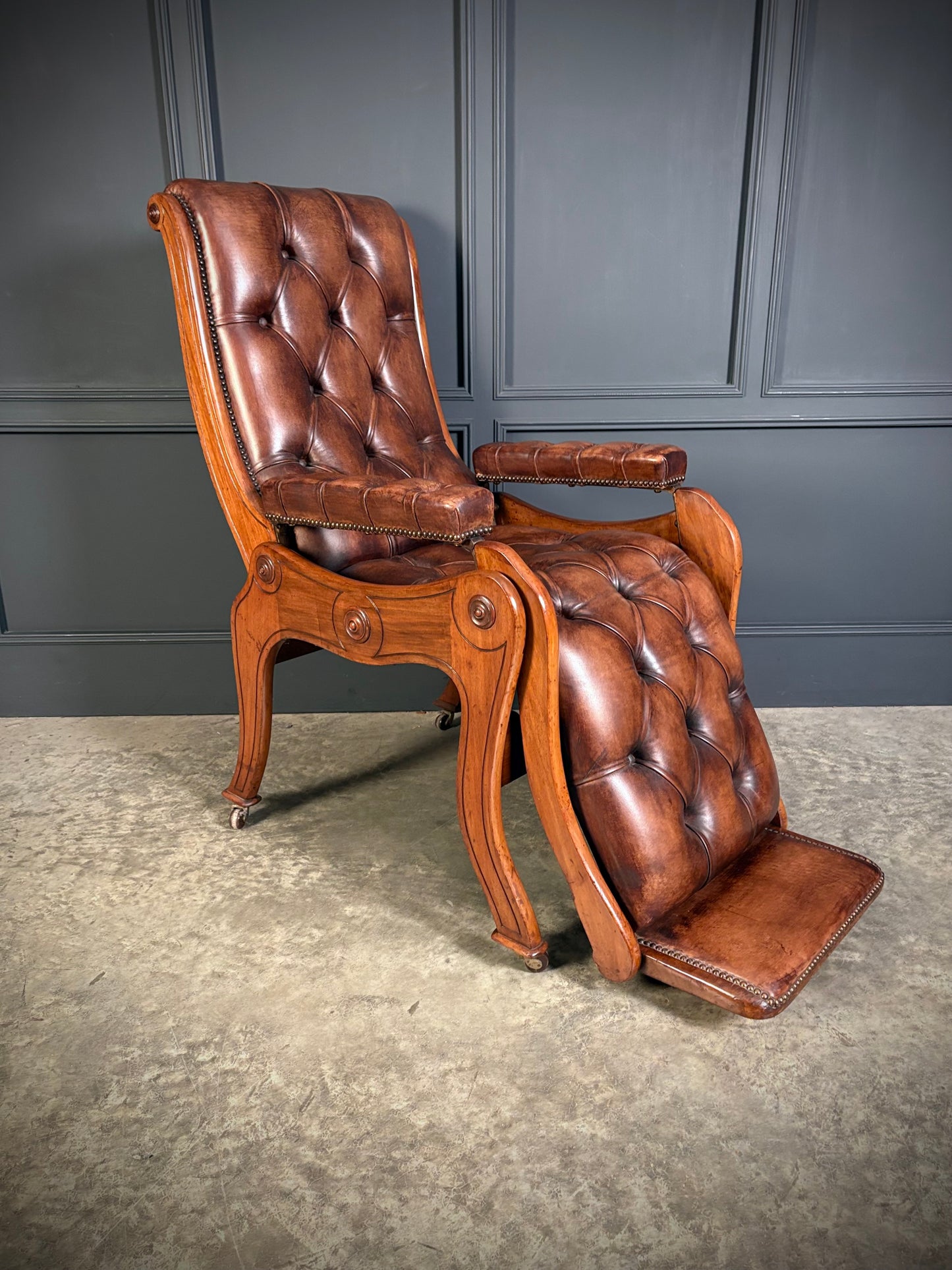Superb Regency Mahogany & Leather Reclining Armchair