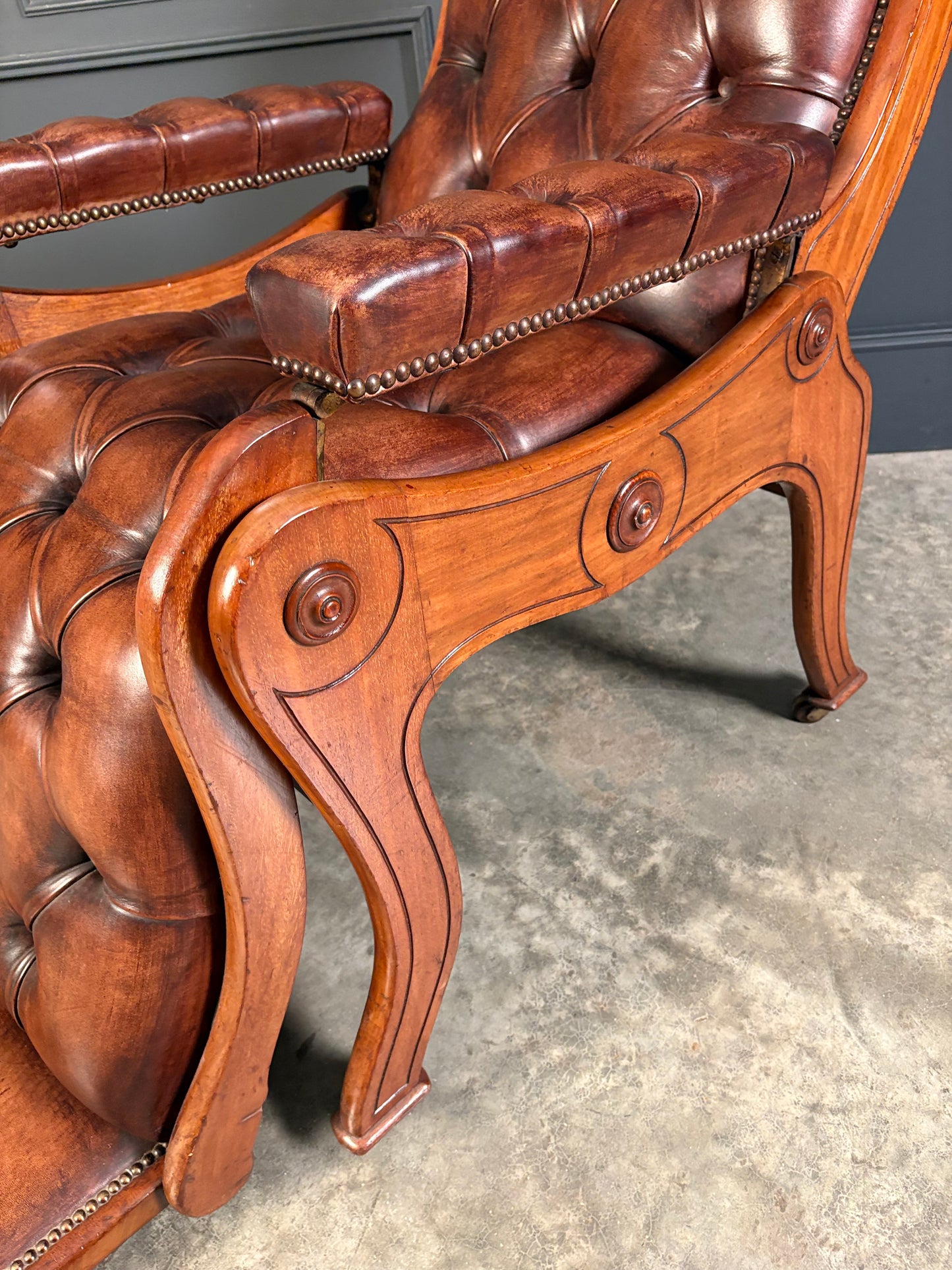 Superb Regency Mahogany & Leather Reclining Armchair