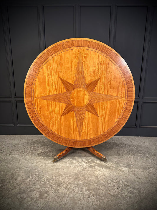 Large Round Satinwood Inlaid Dining Table