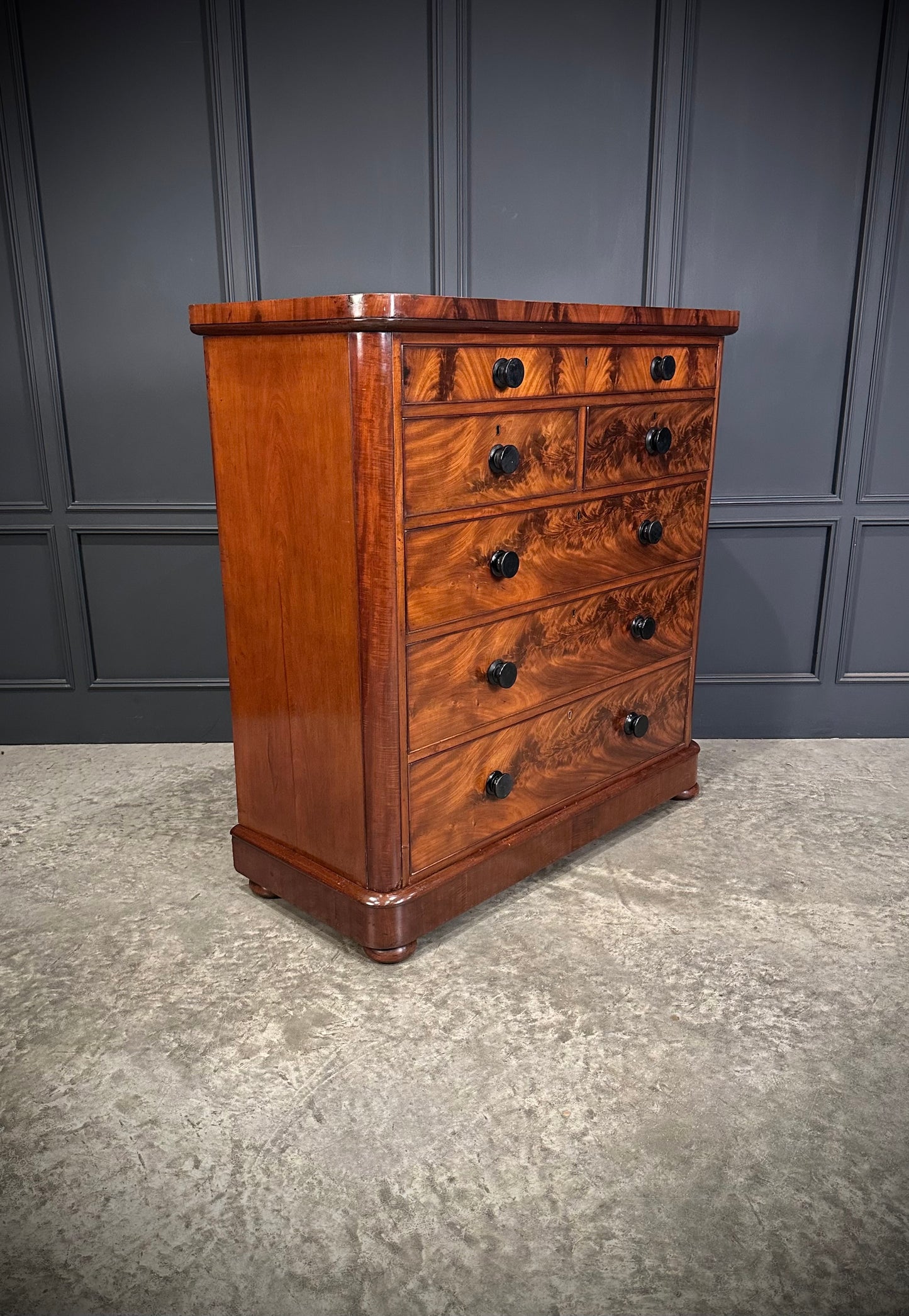 Large Victorian Flame Mahogany Chest of Drawers