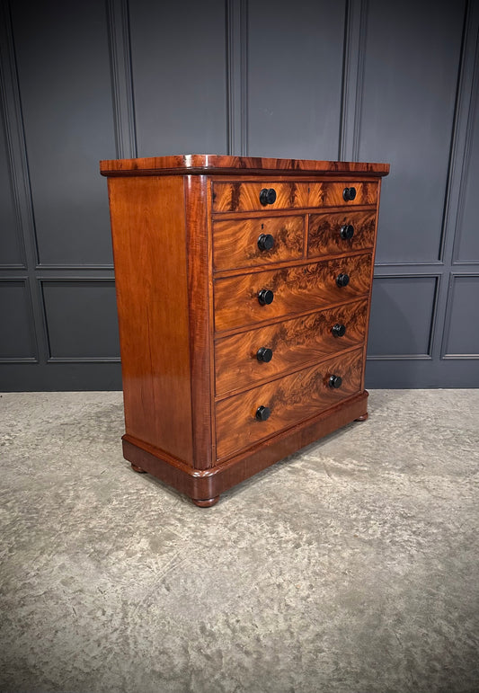 Large Victorian Flame Mahogany Chest of Drawers