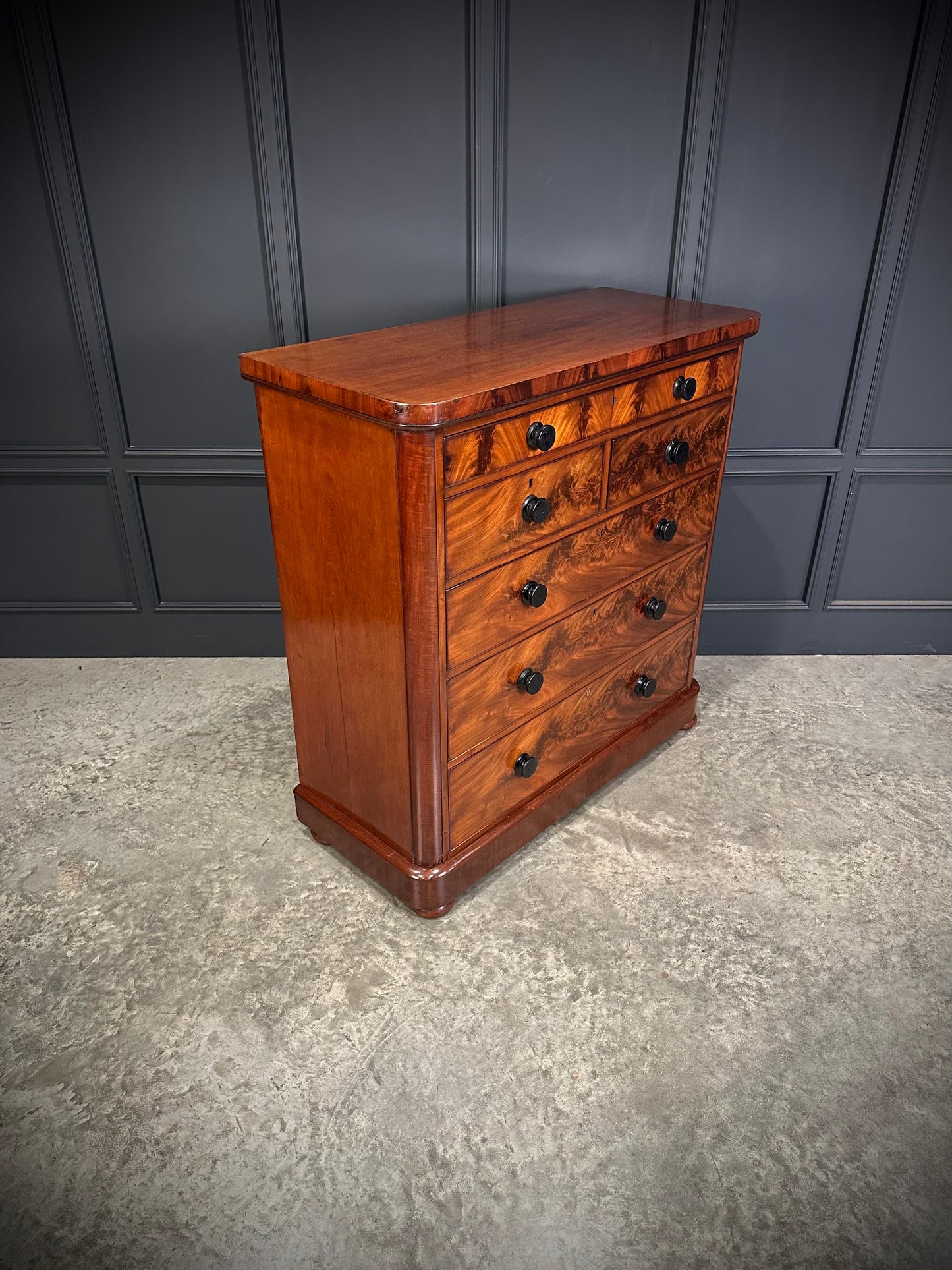 Large Victorian Flame Mahogany Chest of Drawers