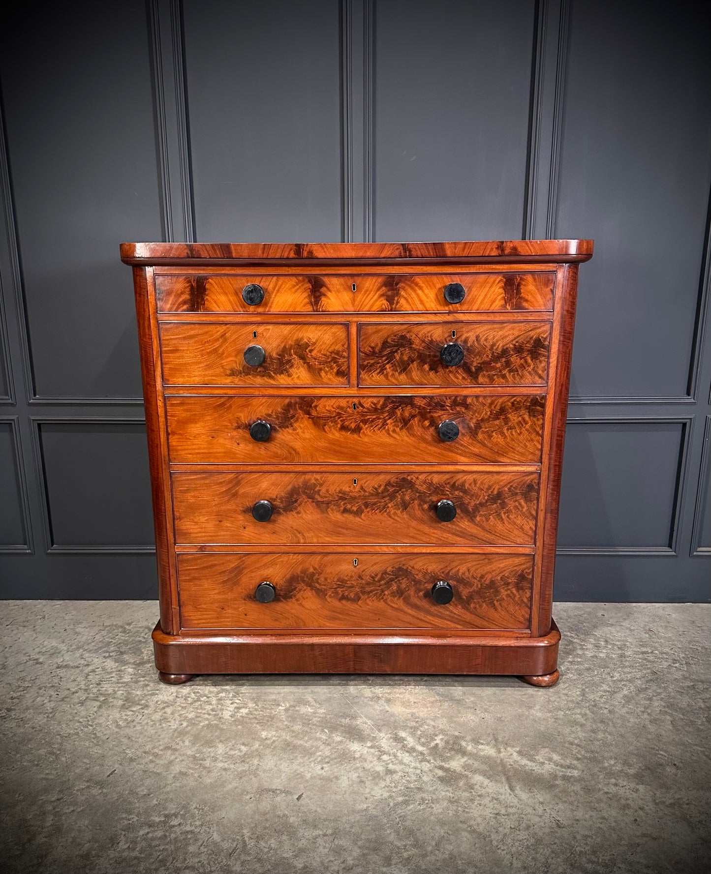 Large Victorian Flame Mahogany Chest of Drawers