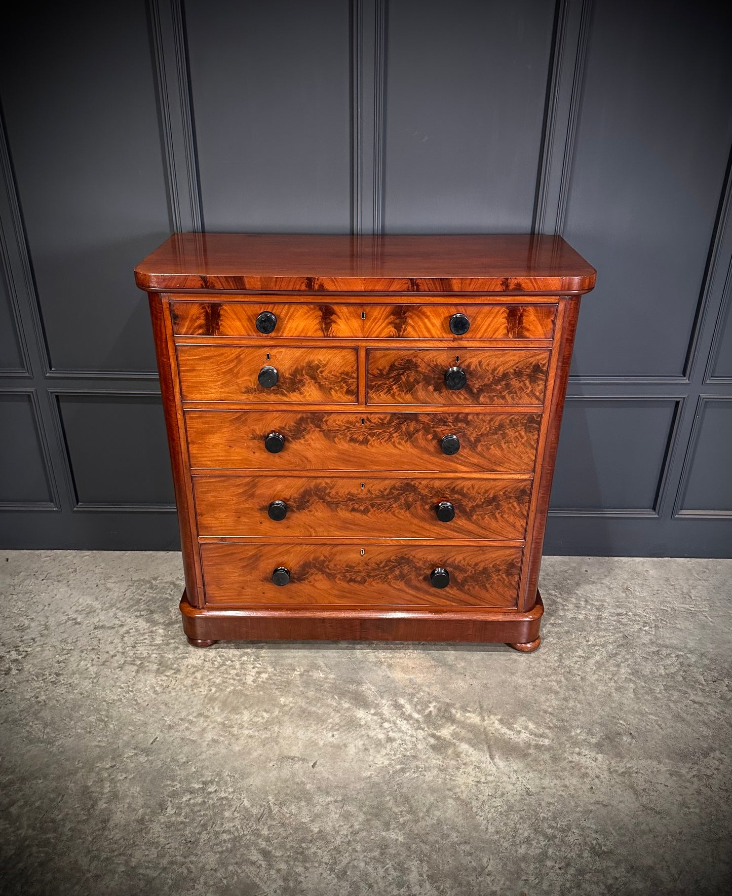 Large Victorian Flame Mahogany Chest of Drawers