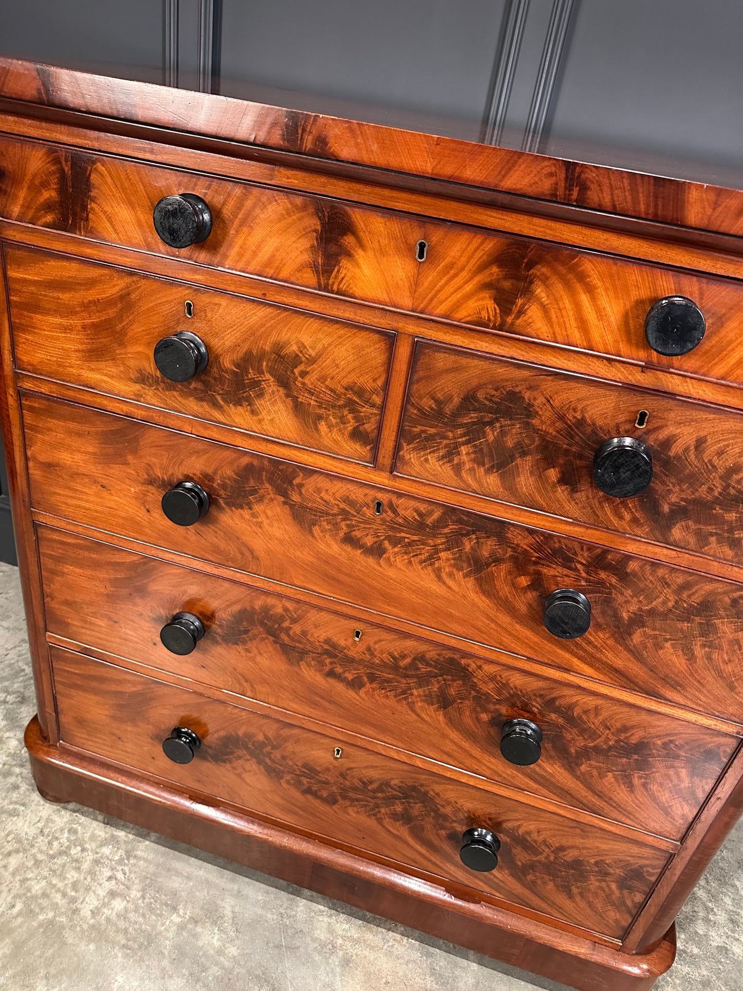 Large Victorian Flame Mahogany Chest of Drawers