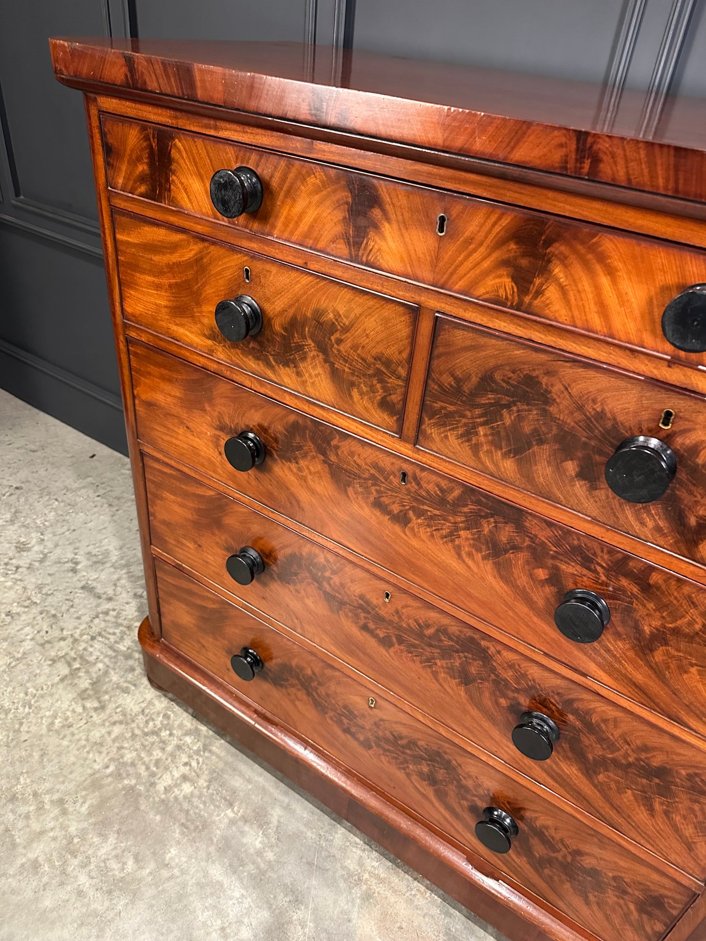 Large Victorian Flame Mahogany Chest of Drawers