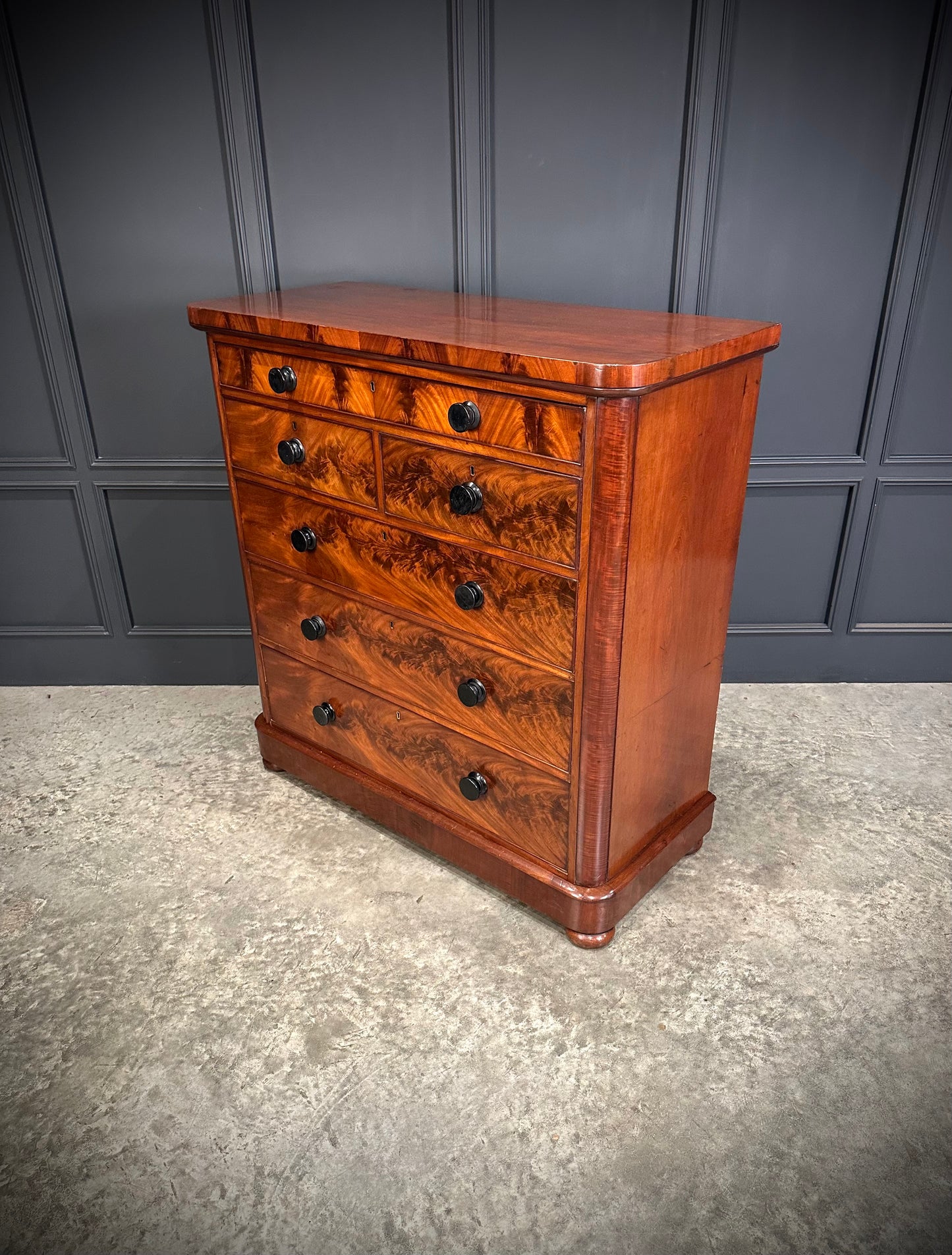 Large Victorian Flame Mahogany Chest of Drawers