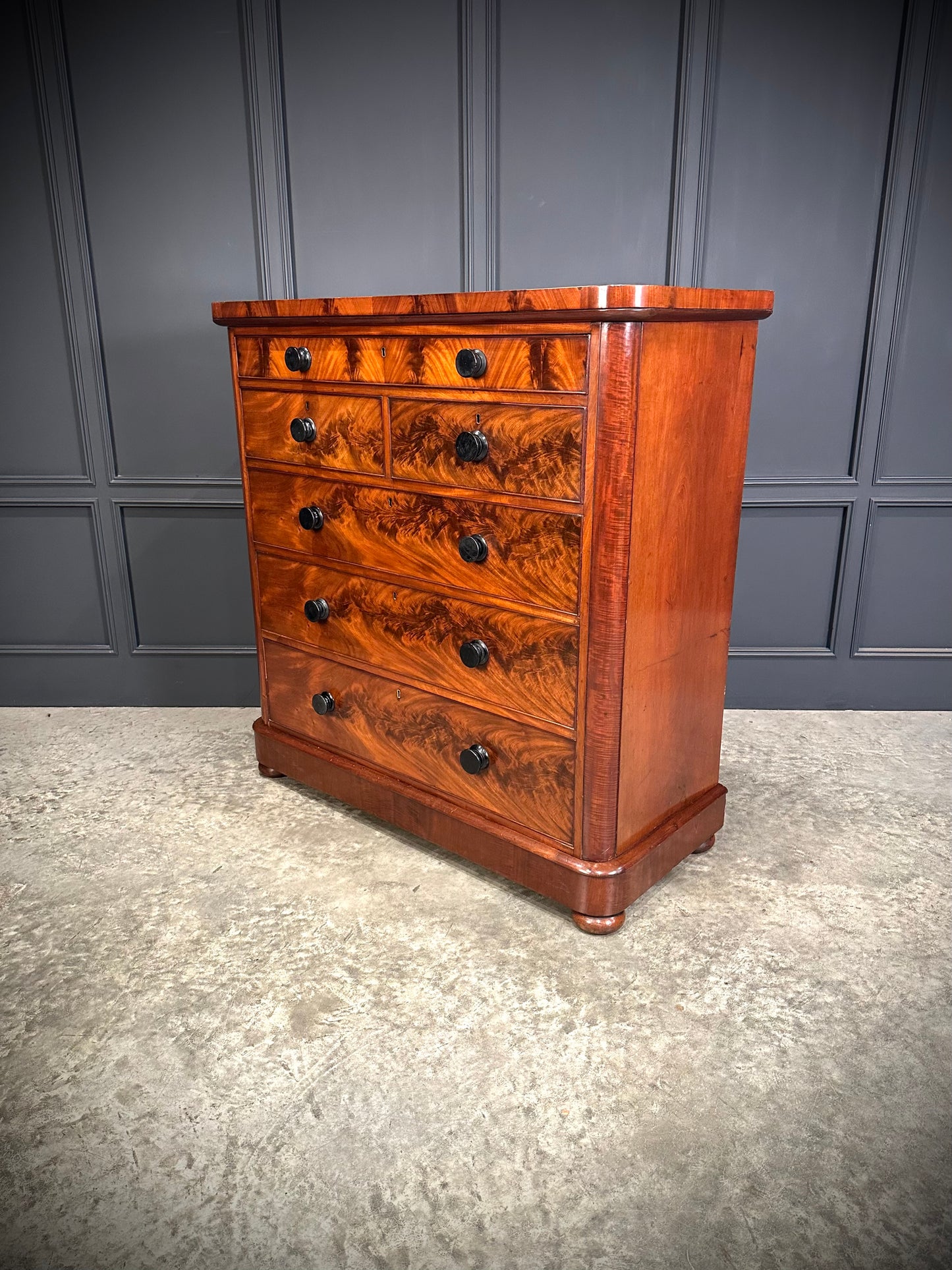 Large Victorian Flame Mahogany Chest of Drawers