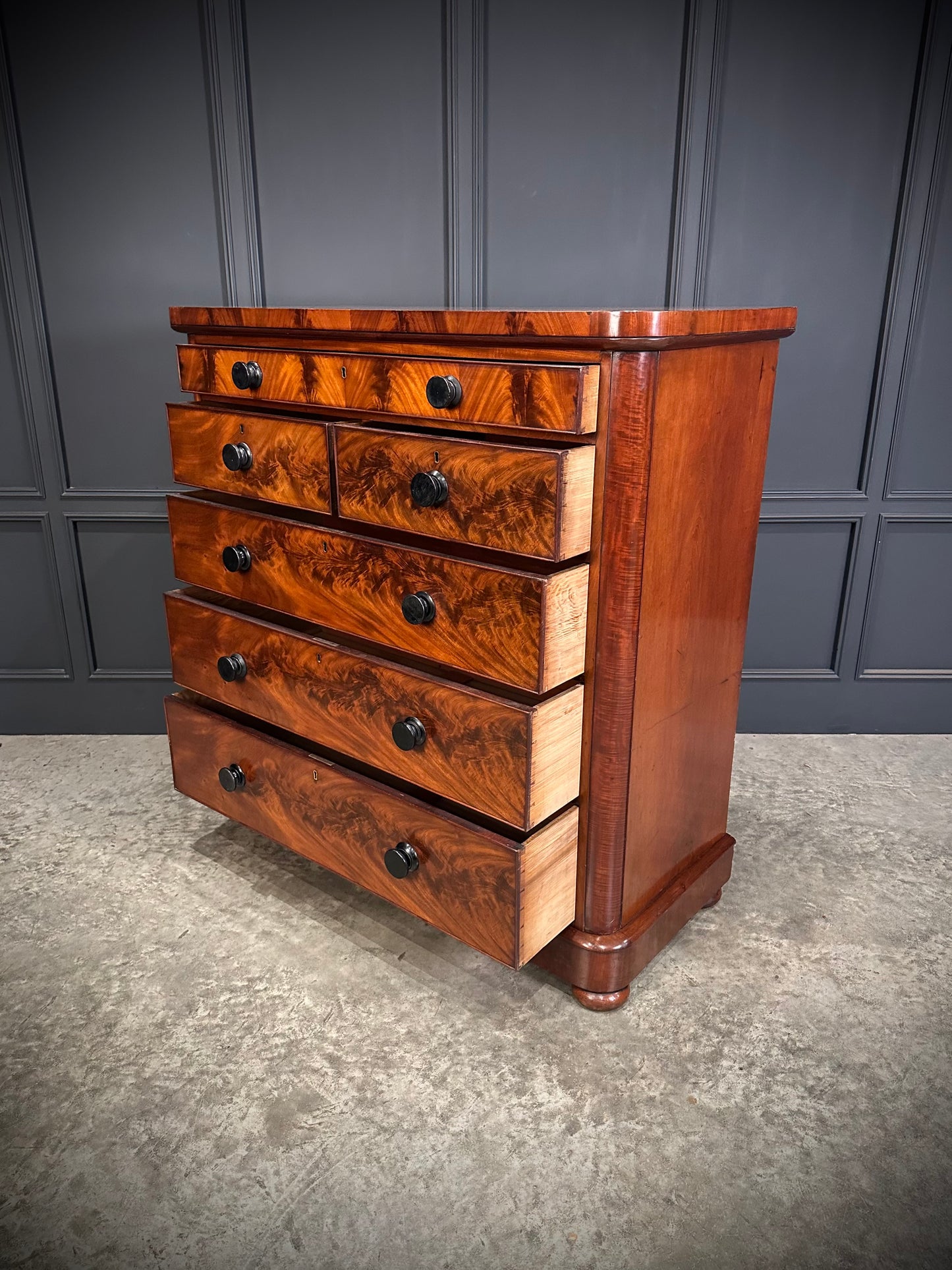 Large Victorian Flame Mahogany Chest of Drawers