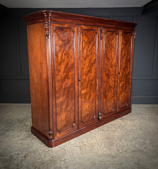 Large Victorian Mahogany 4 Door Wardrobe