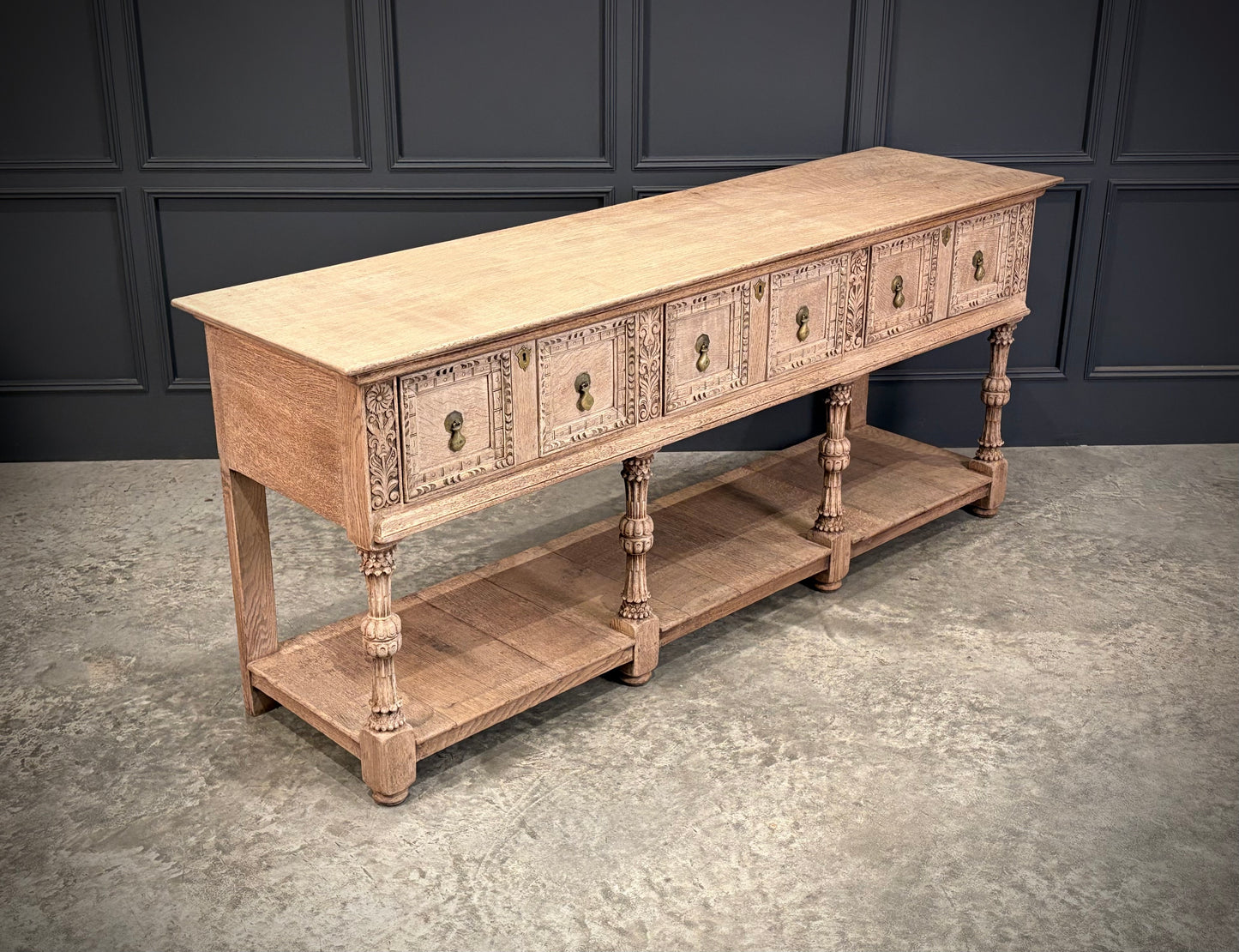Bleached Carved Oak Potboard Dresser